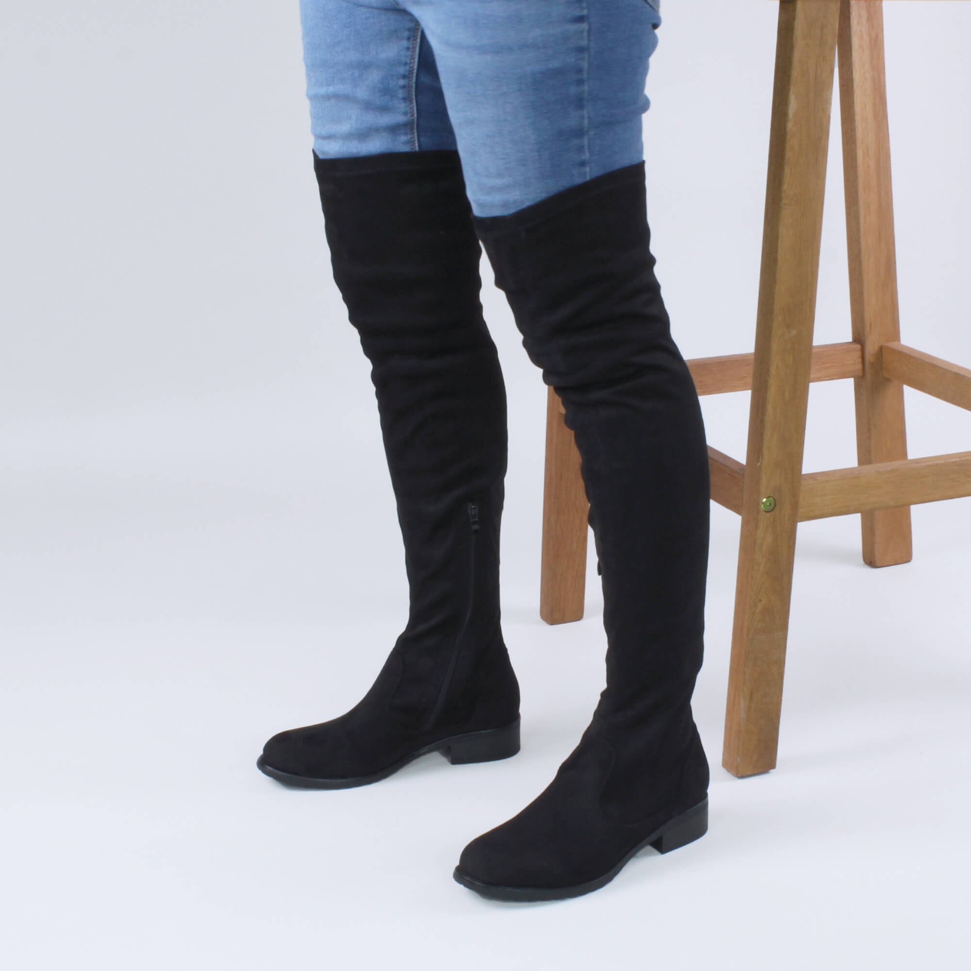 Black AJVANI Black Stretchy Sock Over The Knee Boots, Image 5 of 6