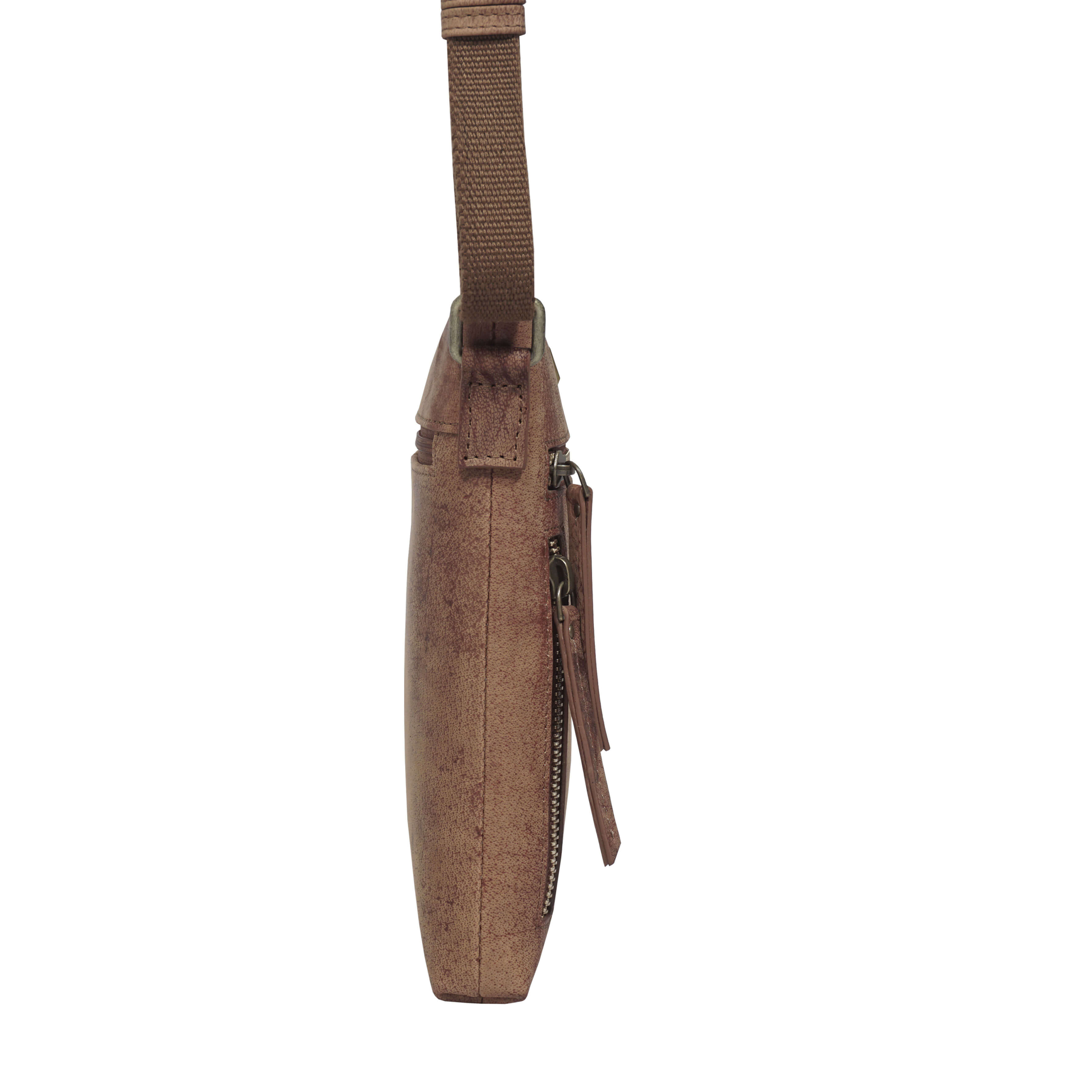 Tan 'RUE' Distressed Real Leather Crossbody Bag, Image 4 of 4