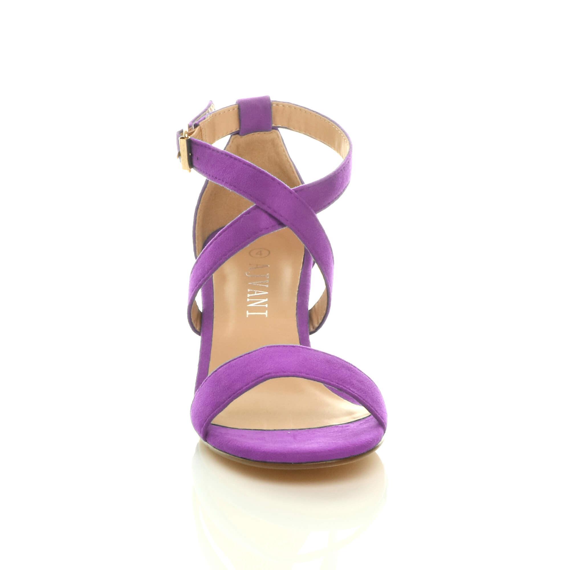 Purple AJVANI Purple Mid Block Heel Crossed Straps Sandals, Image 6 of 6