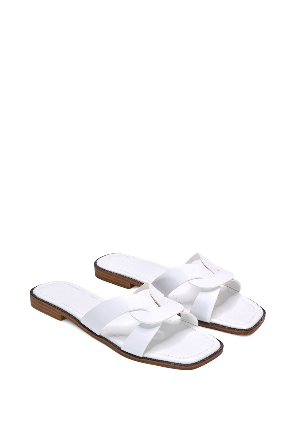 White 'Charley' Open Toe Slip On Slider Sandals With Square Toe, Image 4 of 5