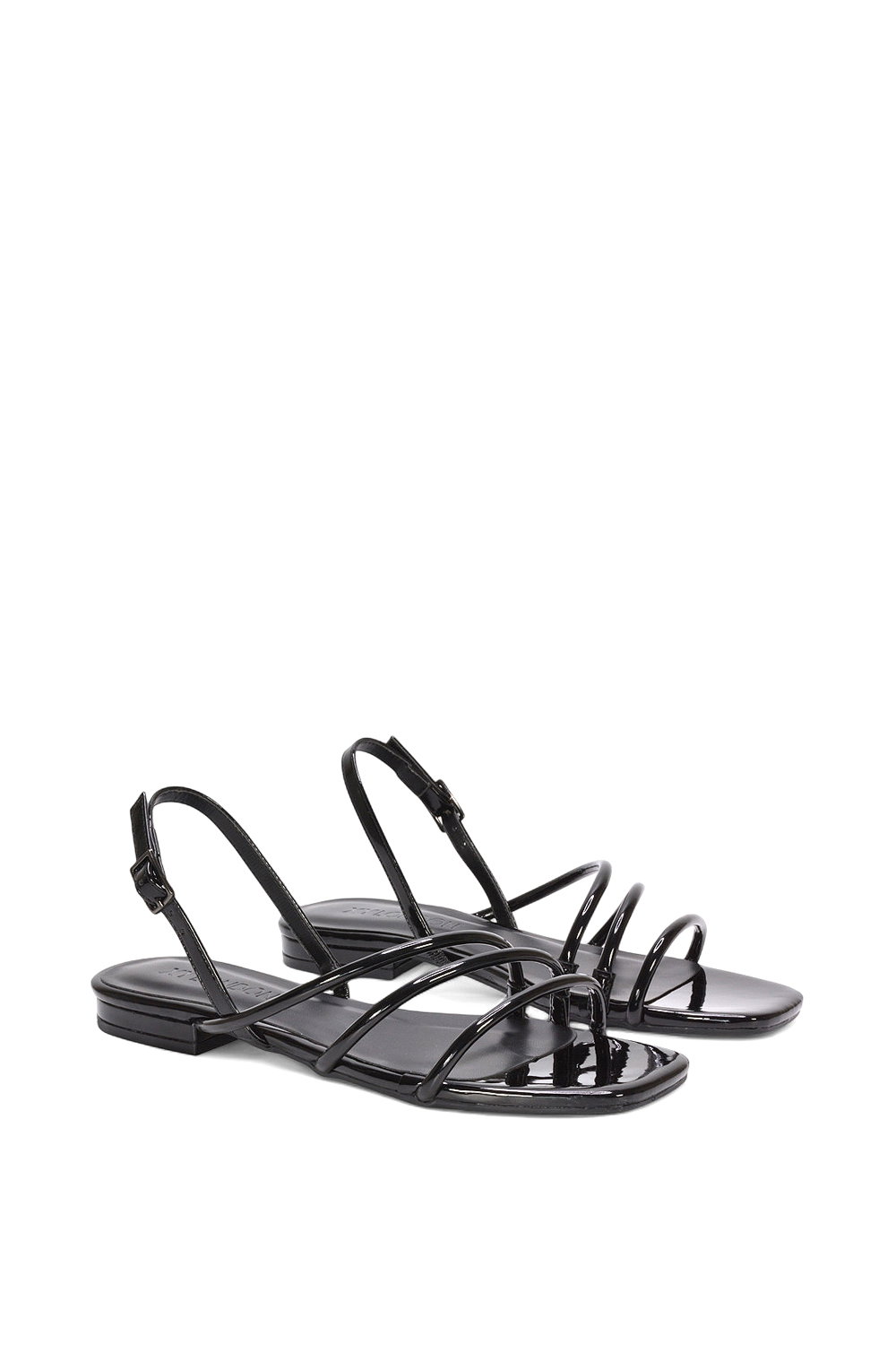 Black XY LONDON Black 'Mary' Square Toe Strappy Slingback Flat Sandals, Image 4 of 6