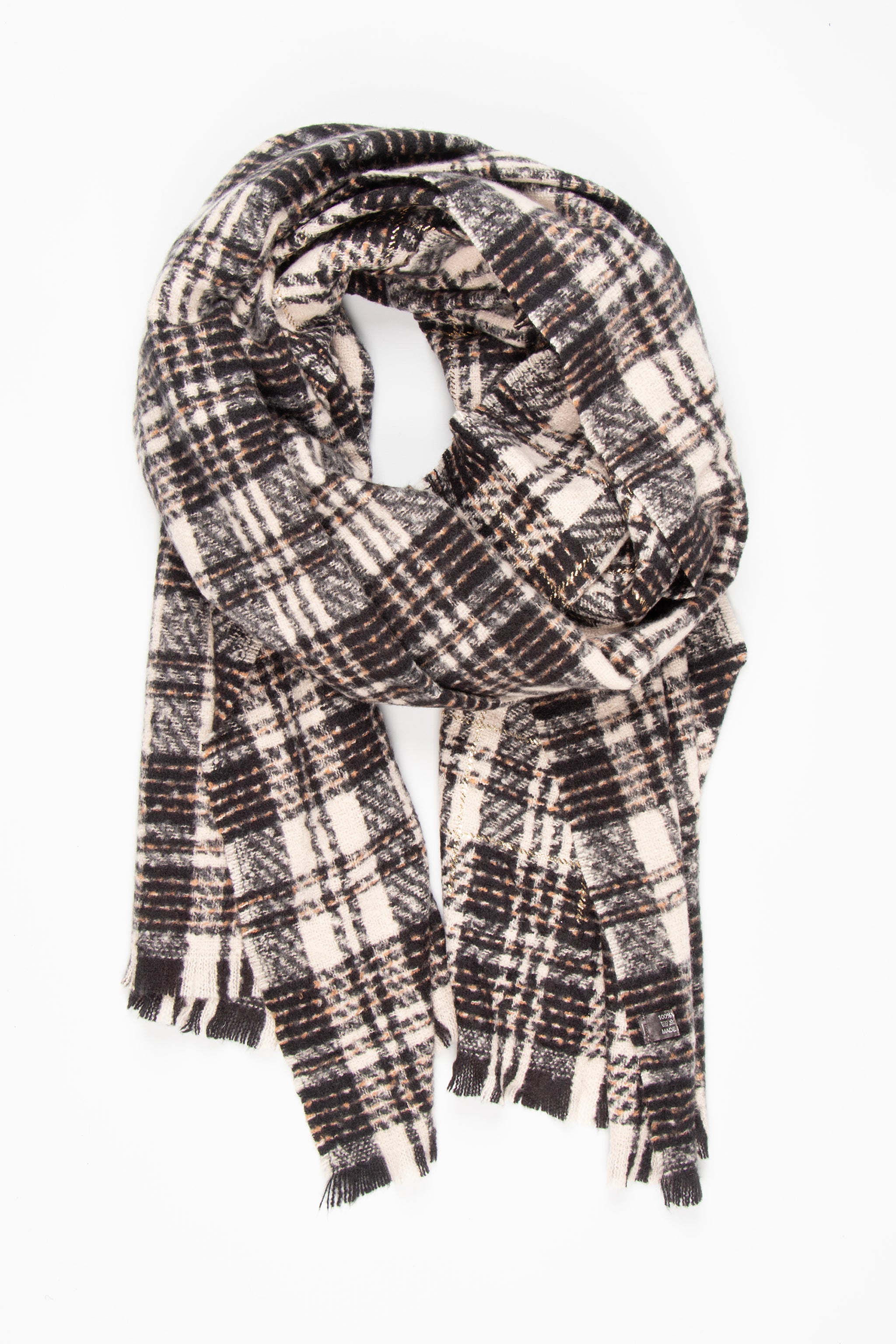 Black Sarta Black Tartan Check Lightweight Scarf, Image 1 of 1
