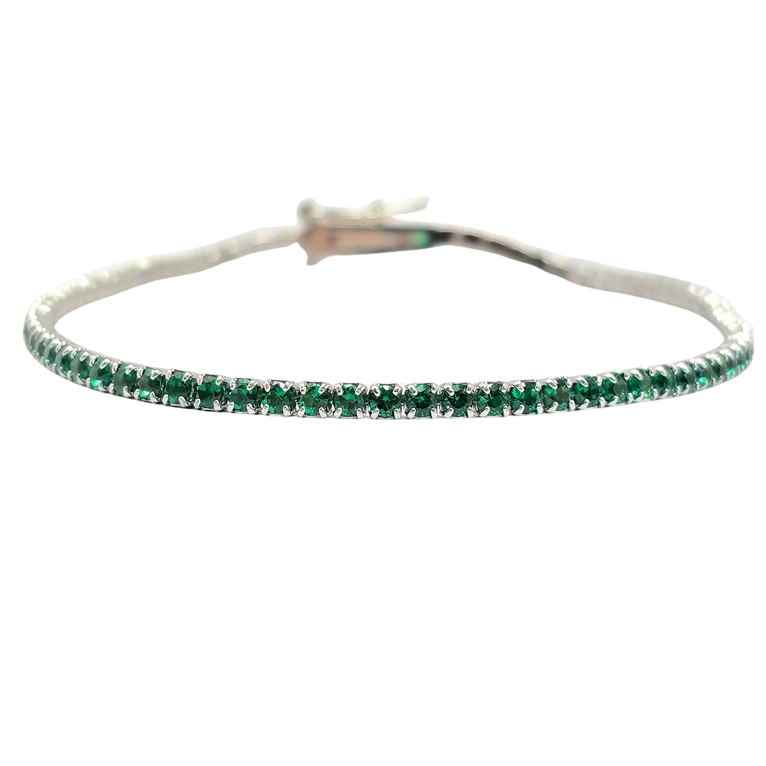 Green Emerald Gemstone Sterling Silver Tennis Bracelet