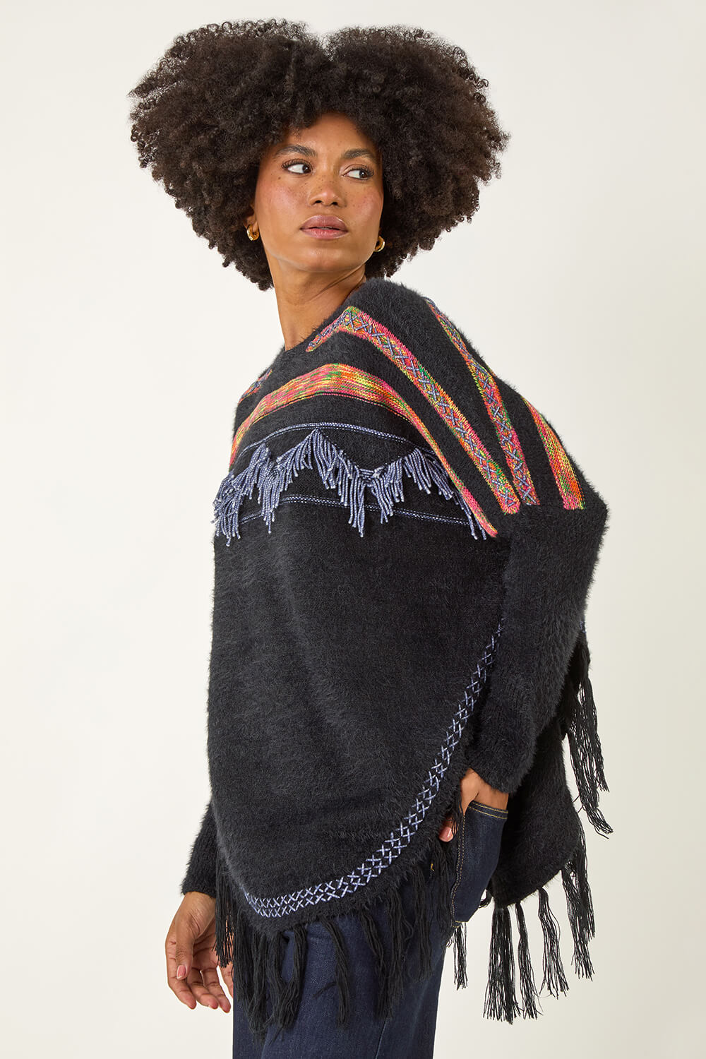 Black Jacquard Tassel Knit Jumper, Image 6 of 5