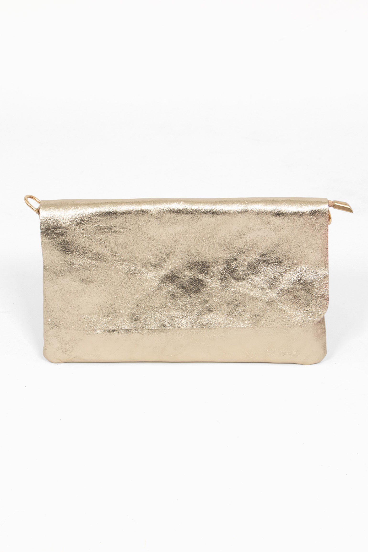 Gold Metallic Italian Leather Clutch Bag, Image 1 of 3