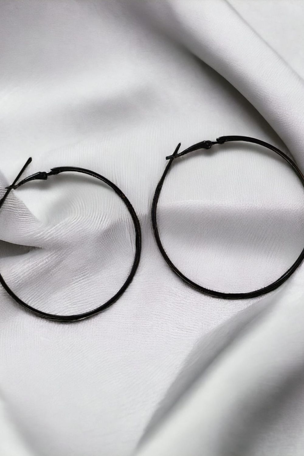 Black Boho Large Round Geometric Hoop Earrings, Image 2 of 2