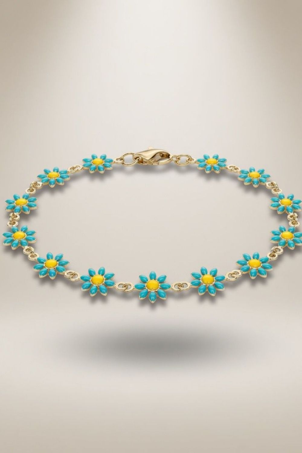 Turqouise The Colourful Aura Turqouise Multicolour Flower Charms Summer Indie Boho Daisy Floral Adjustable Anklet, Image 1 of 2