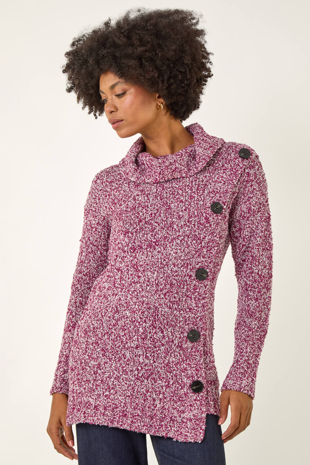 Red Roll Neck Button Detail Jumper, Image 5 of 5