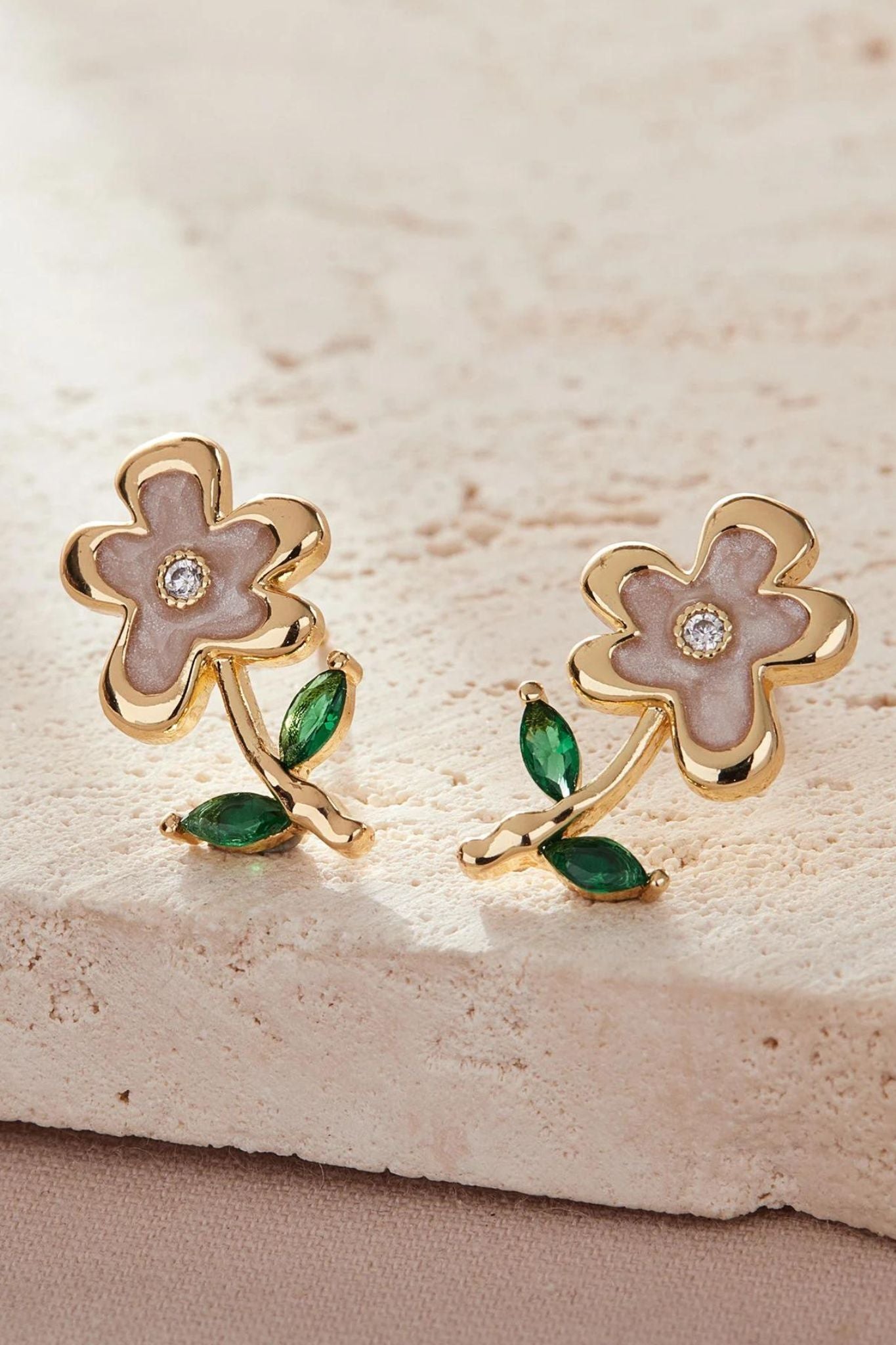 Multi Pink Floral CZ Statement Stud Earrings, Image 1 of 3