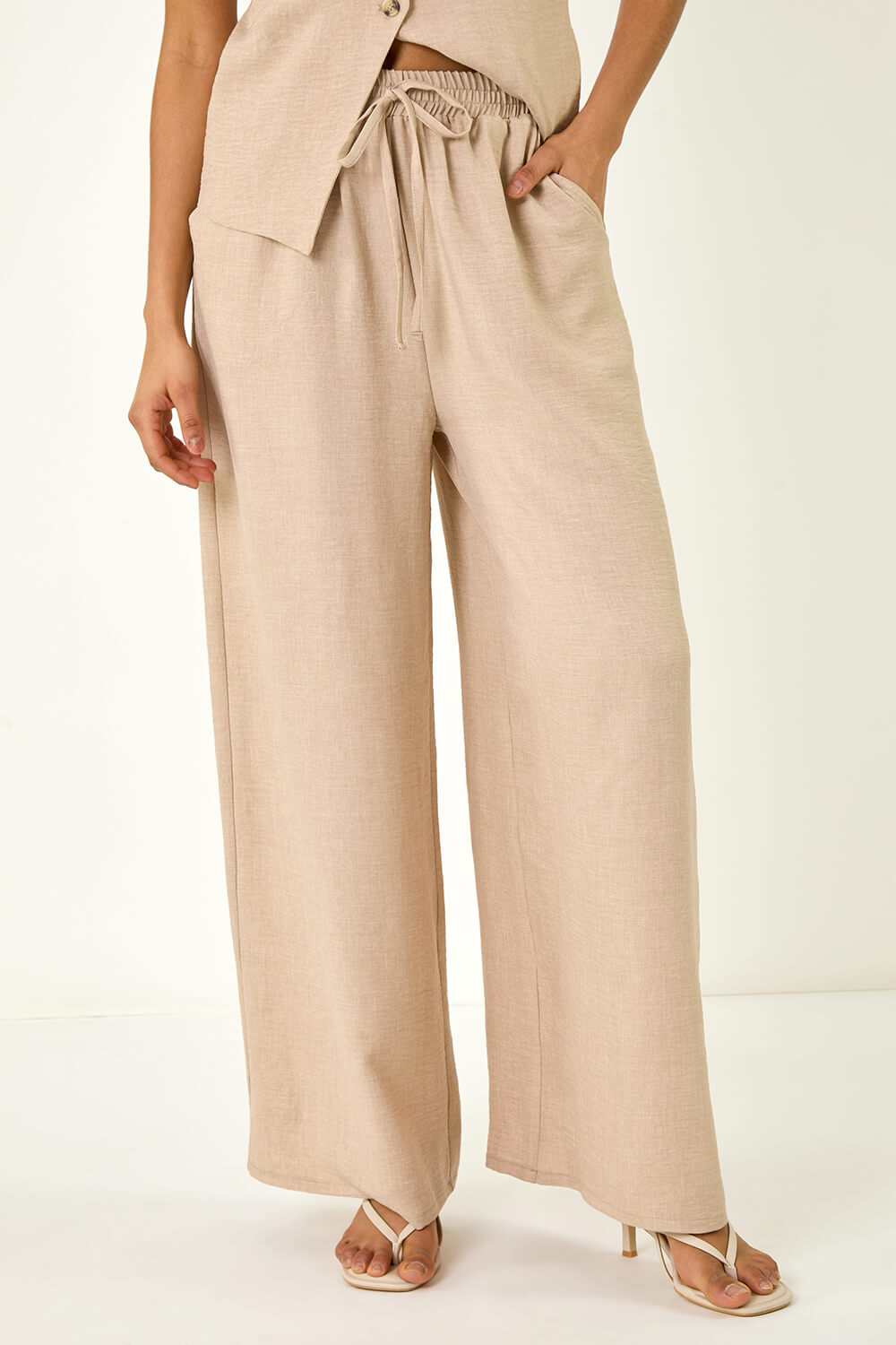 Oatmeal Dusk Elasticated Waist Wide Leg Trouser, Image 5 of 5