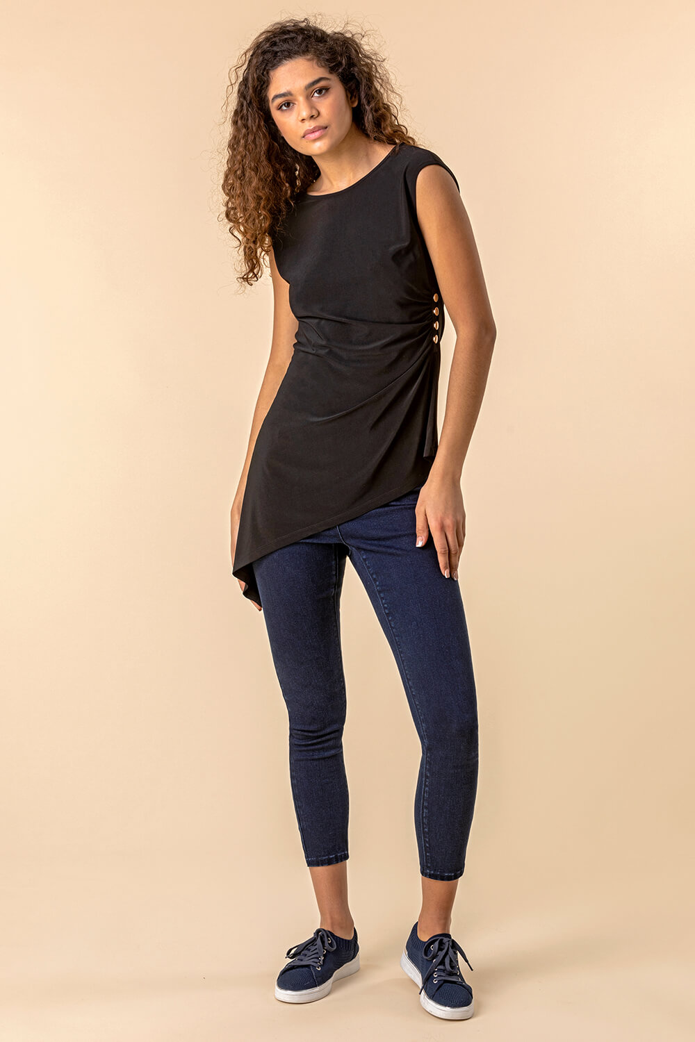 Black Stud Detail Asymmetric Top, Image 1 of 4
