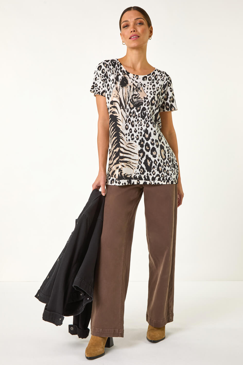 Stone Animal Print Crew Neck Tee, Image 3 of 5