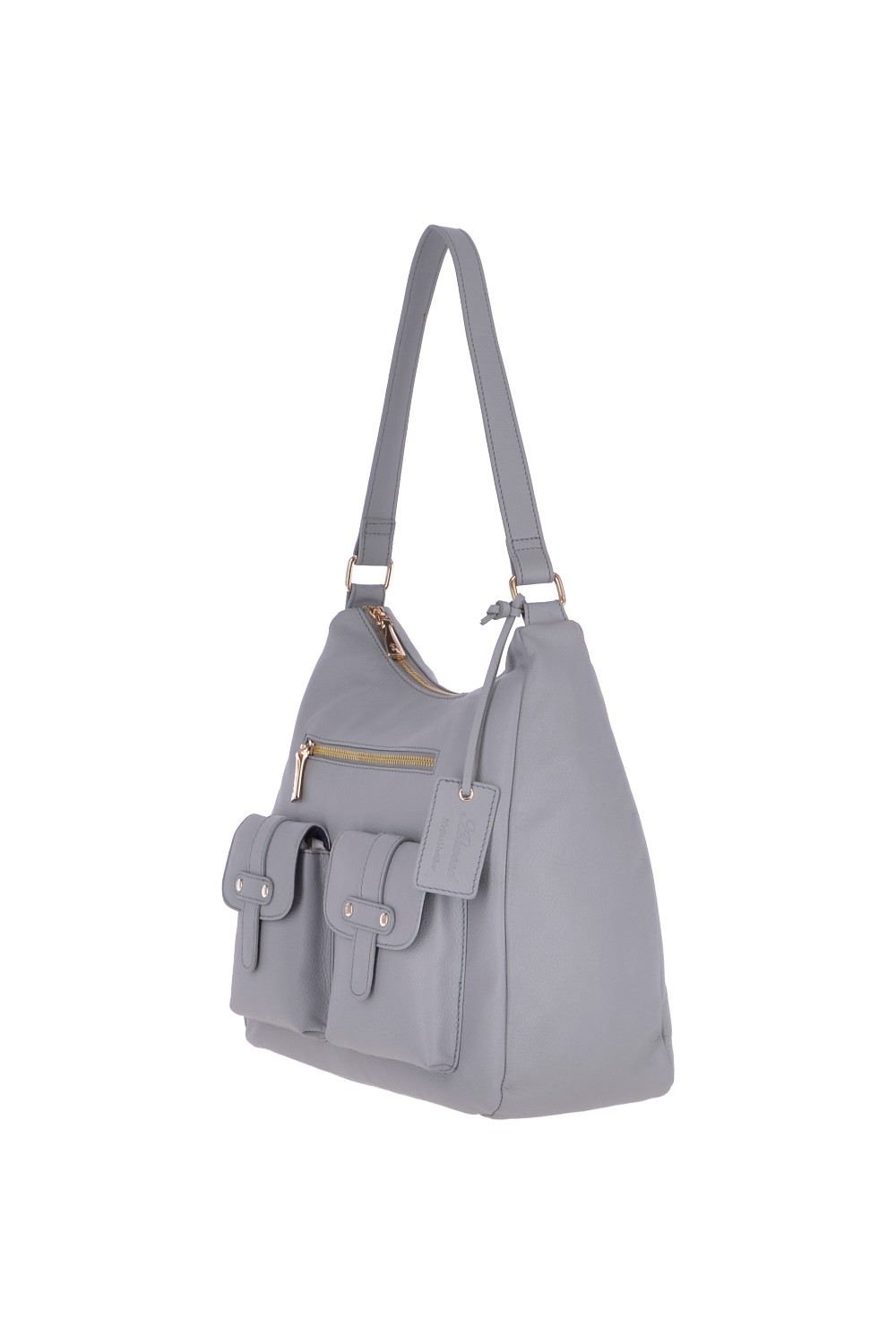 Grey Real Leather Medium Shoulder Bag, Image 3 of 5