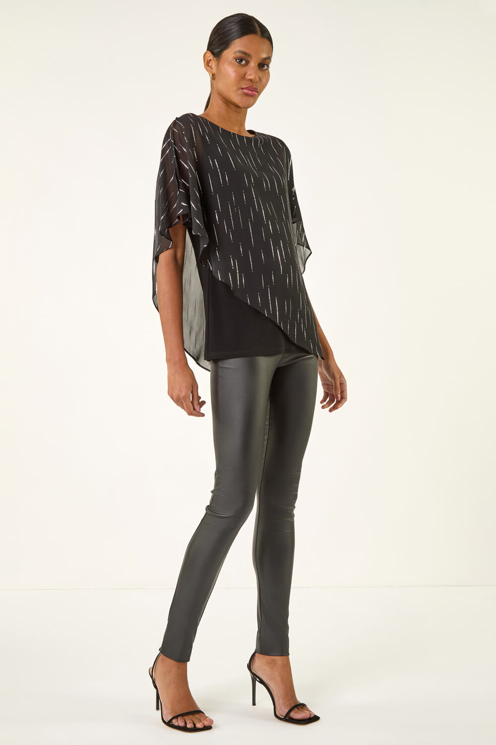 Black Foil Dot Overlay Asymmetric Top, Image 3 of 5