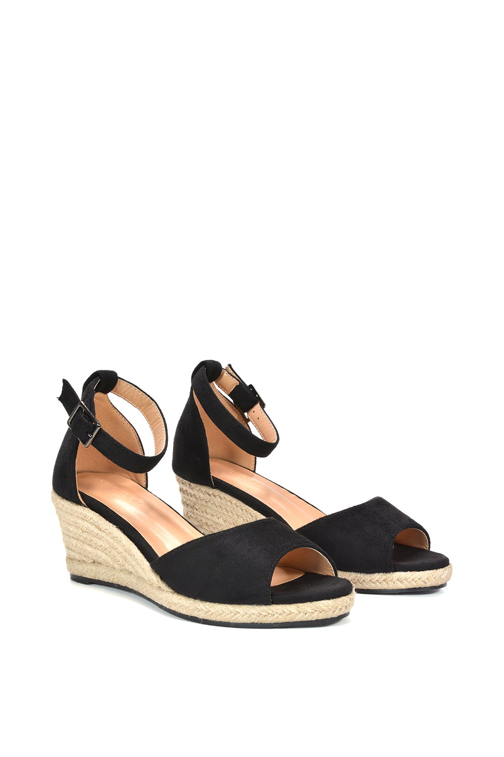 Black 'Angelica' Strappy Espadrille Wedge Heel Sandals With Peep Toe, Image 3 of 6