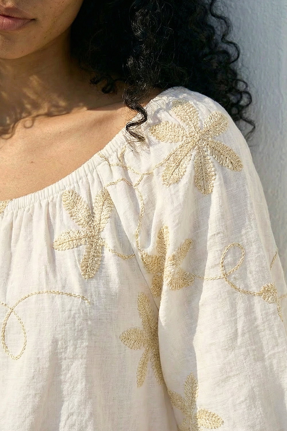 Ivory Floral Embroidered Bardot Top, Image 5 of 4