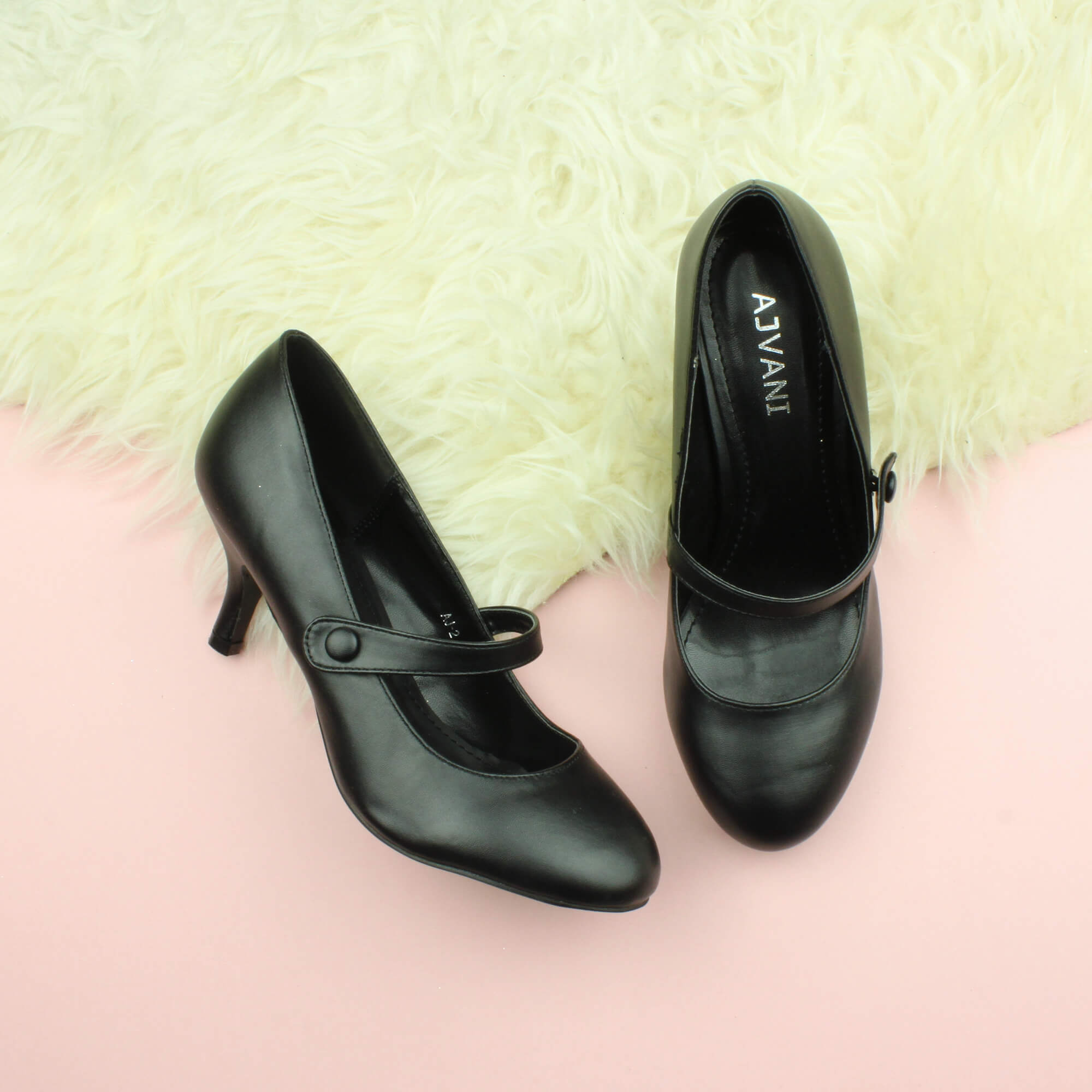 Black AJVANI Black Mid Heel Mary Jane Court Shoes, Image 4 of 6