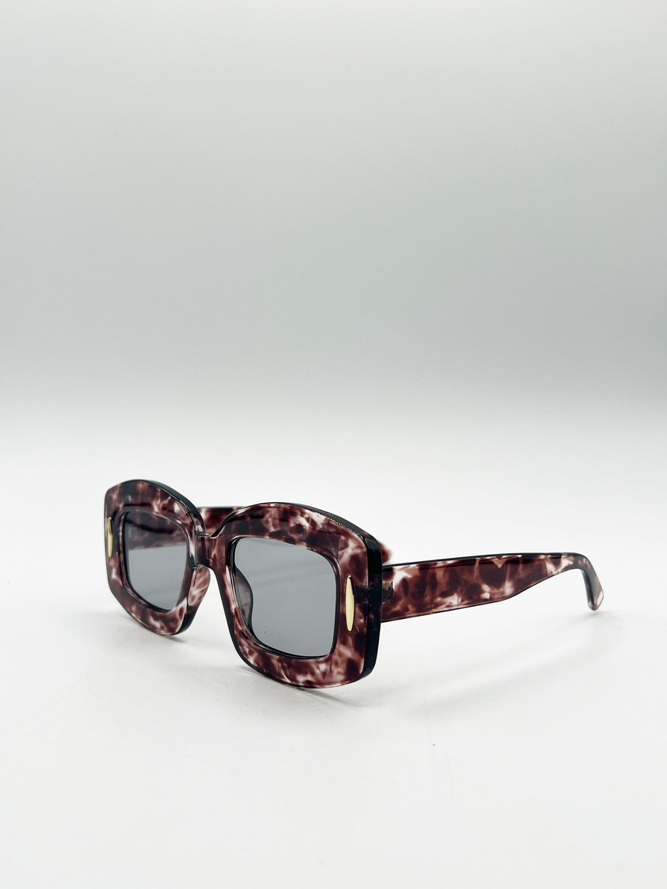 Brown Oversized Chunky Rectangle Sunglasses in Brown Multi, Image 2 of 6