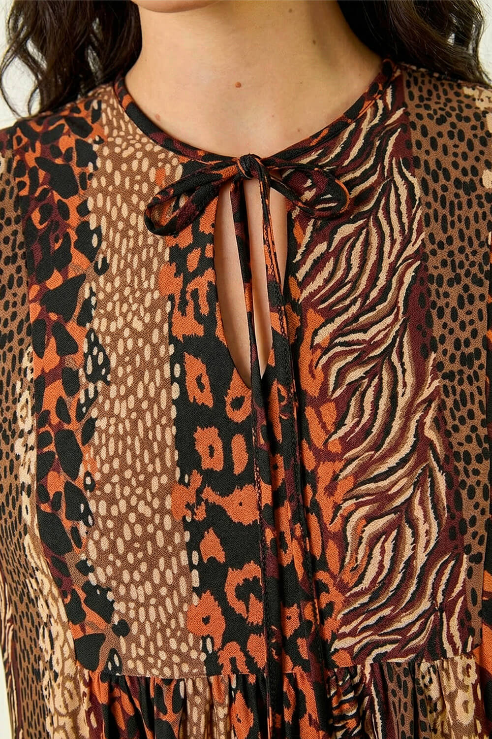 Tan Abstract Print Smock Stretch Dress, Image 7 of 6