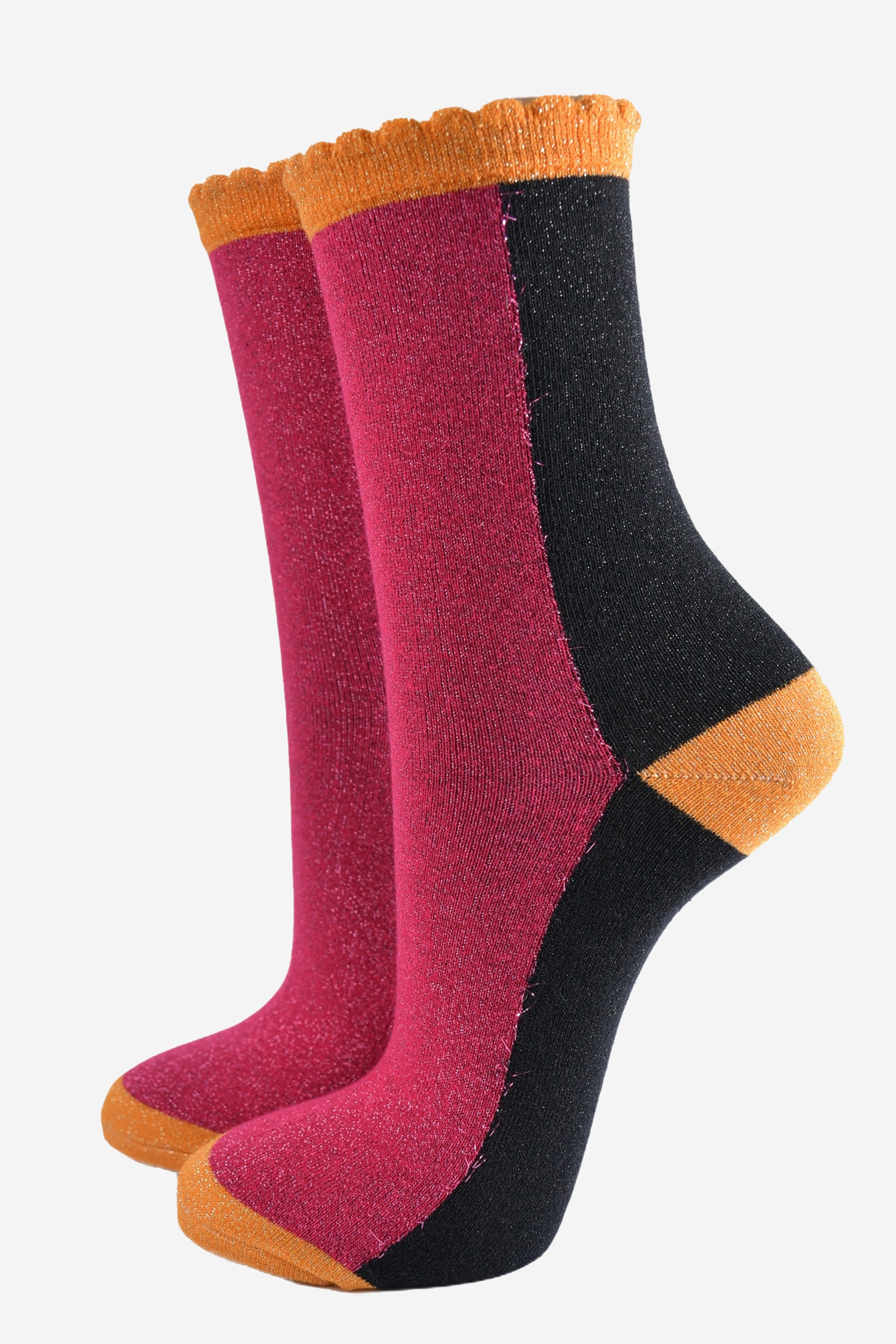 Pink Sock Talk Pink Colour Block Glitter Ankle Socks, Image 1 of 1