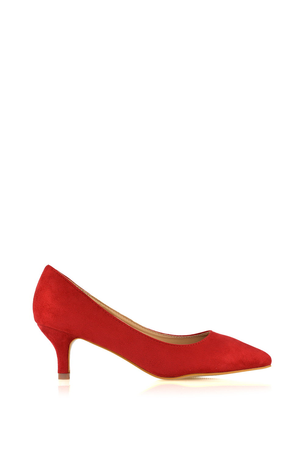 White 'Cali' Pointed Toe Low Stiletto Kitten High Heel Court Shoes
