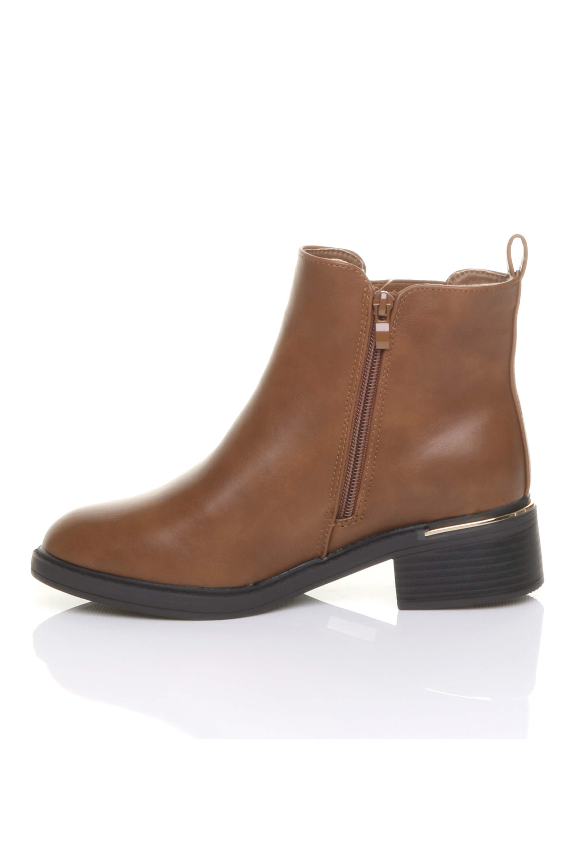Tan Low Heel Elastic Chunky Sole Zip Ankle Chelsea Boots, Image 2 of 4