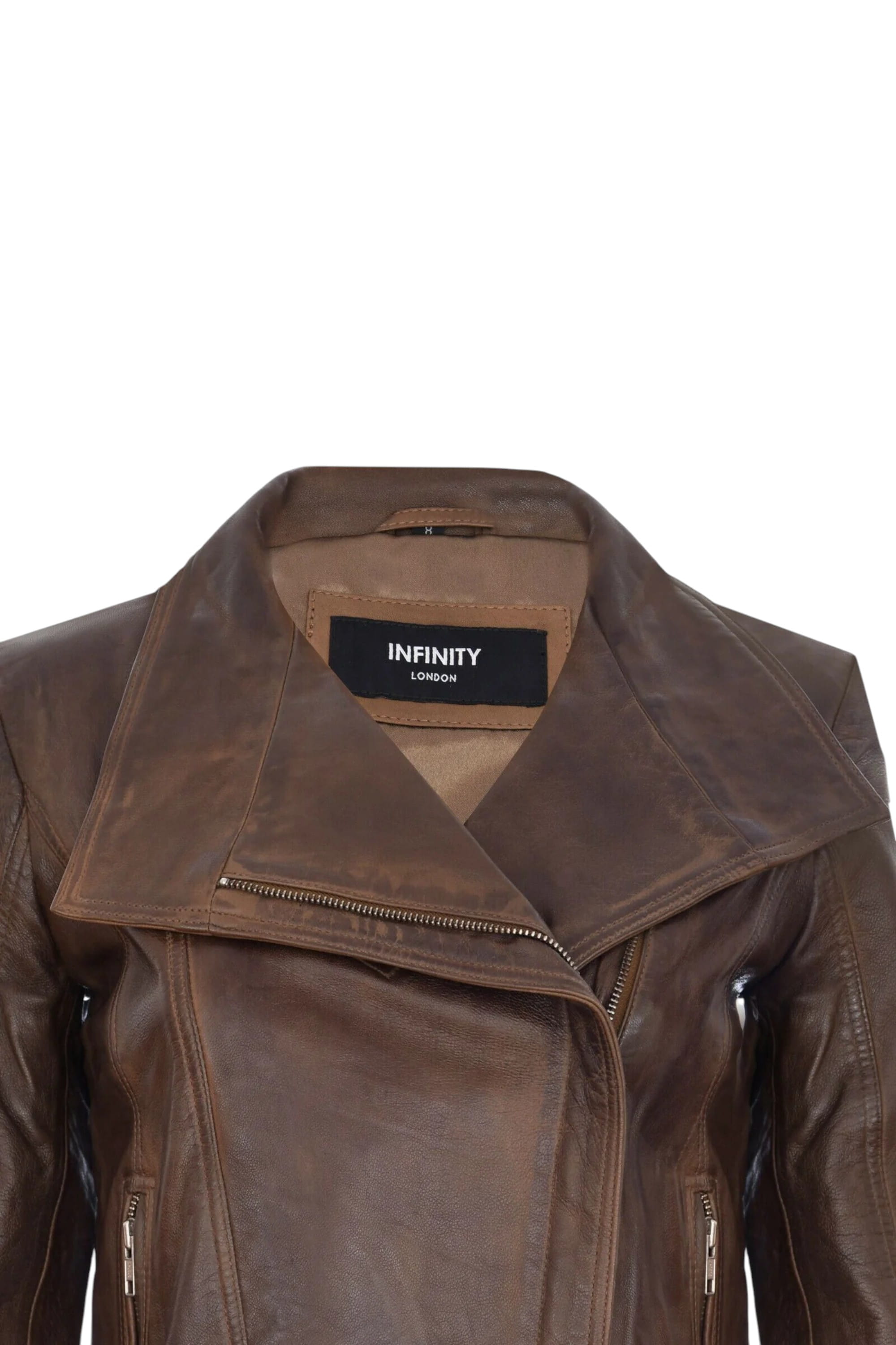 Brown Womens Leather Biker Jacket - Riga, Image 4 of 4