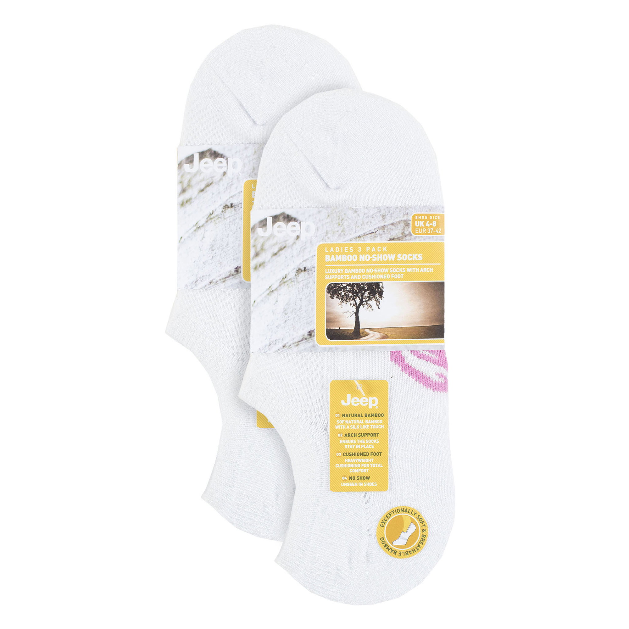 White 6 Pack Bamboo No Show Socks with Heel Grip, Image 3 of 3