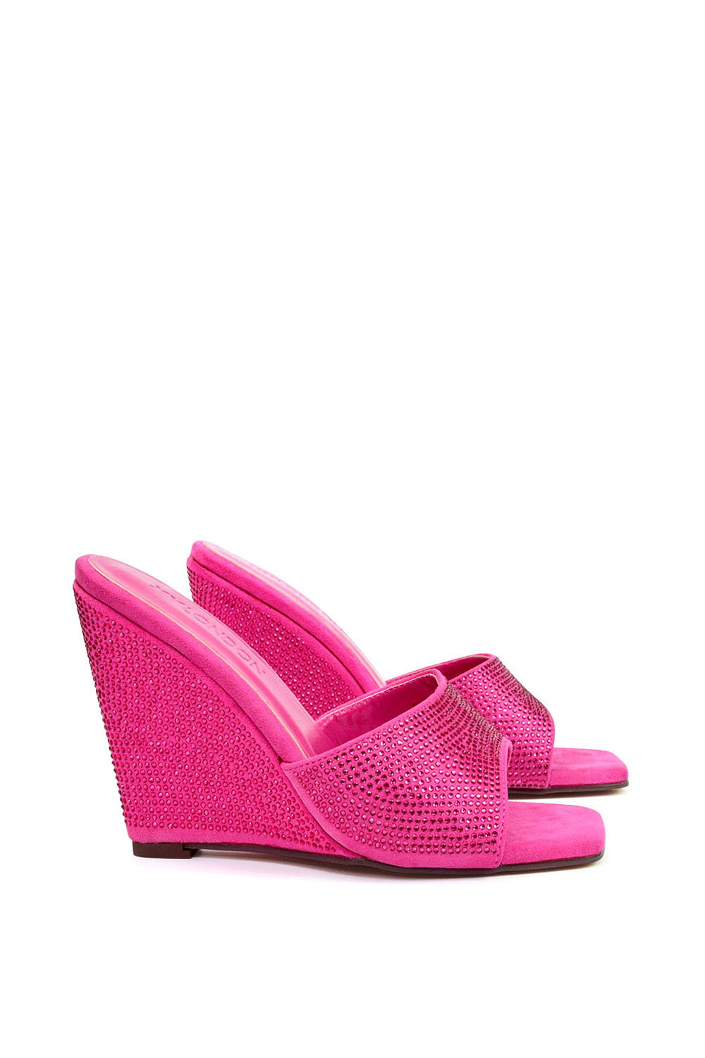Pink XY LONDON Pink 'Peggie' Slip On Wedge Heel Rhinestones Slip On Mules, Image 4 of 5