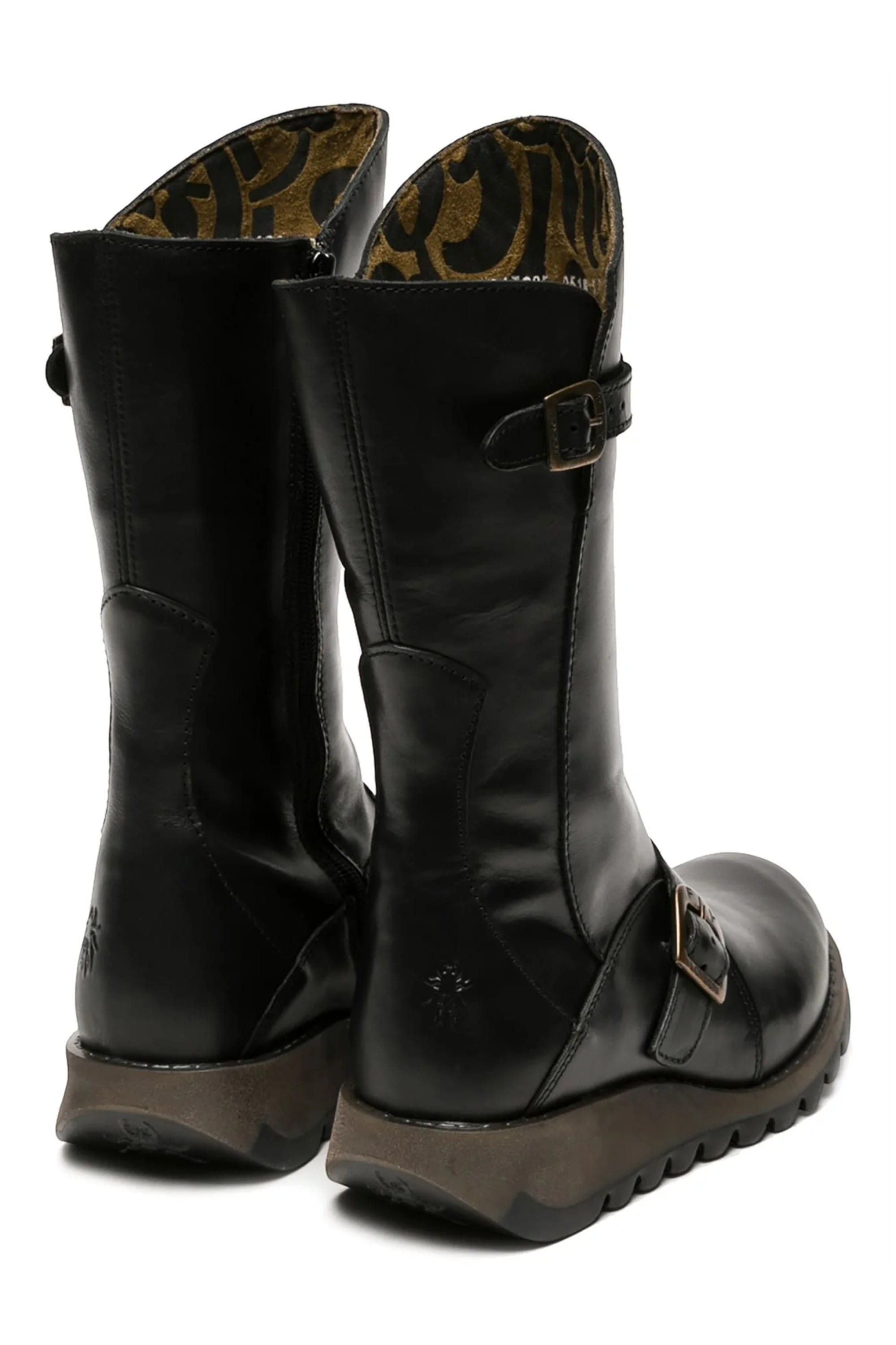 Black Womens Mid-Calf Platform Boots-MES2913, Image 4 of 6