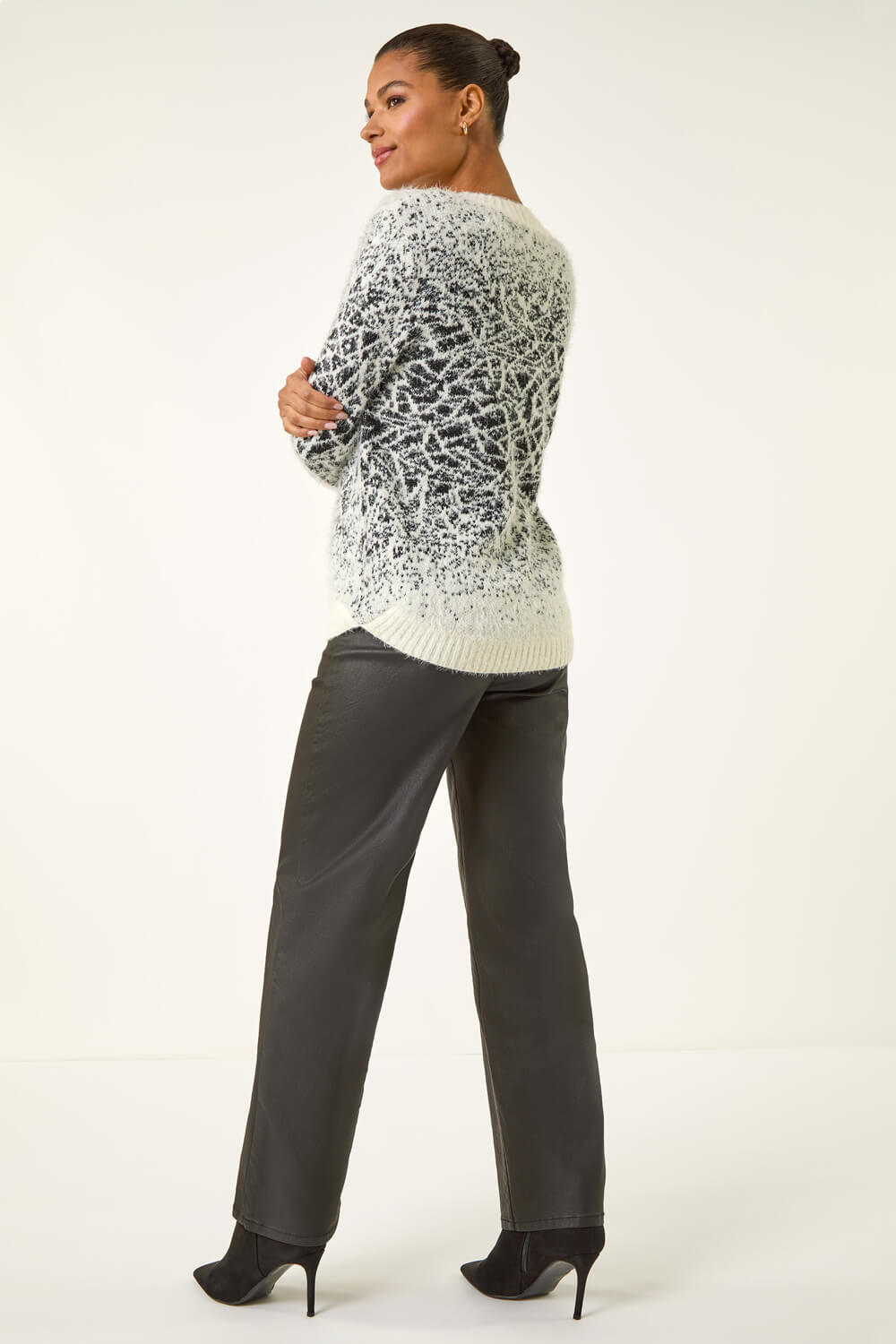 Ivory  Mosaic Print Fluffy Jumper, Image 4 of 5