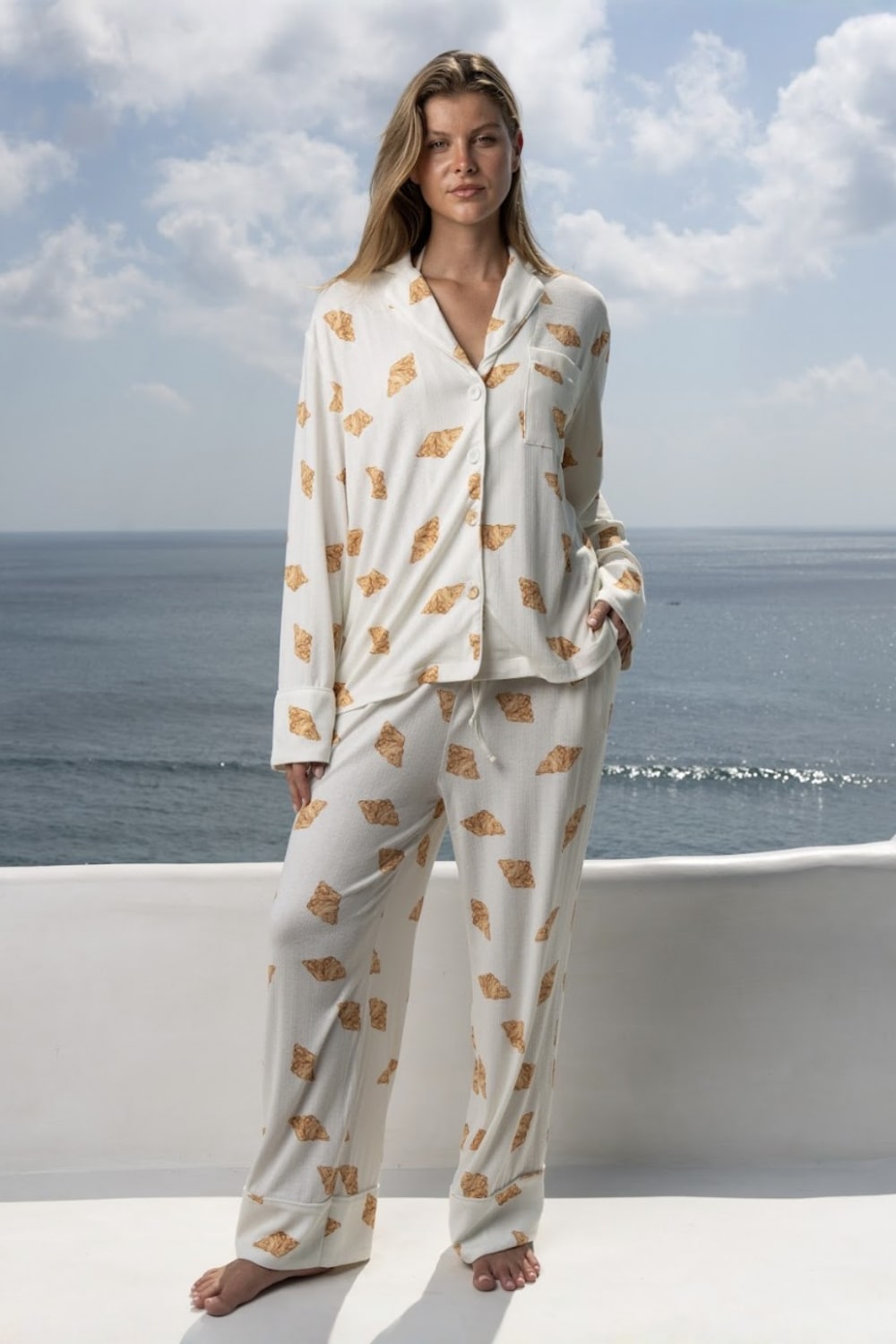 Biscuit Croissant Pointelle Pyjama Trouser Set, Image 1 of 6