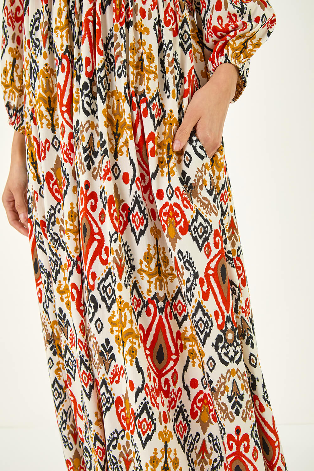 Dark Orange Abstract Print Empire Waist Dress | Roman UK