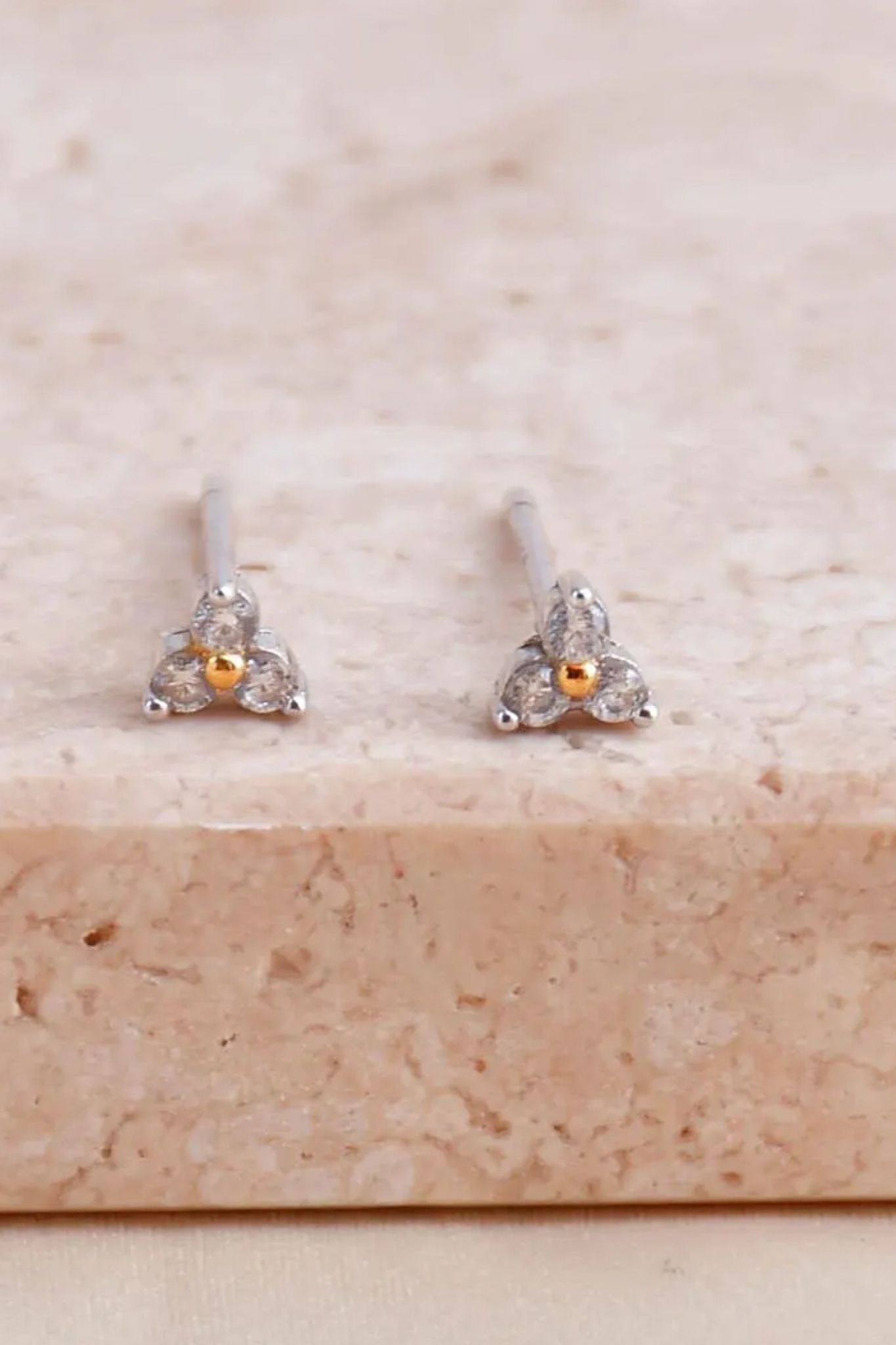 Silver Sterling Silver CZ Floral Trinity Tiny Studs, Image 3 of 3