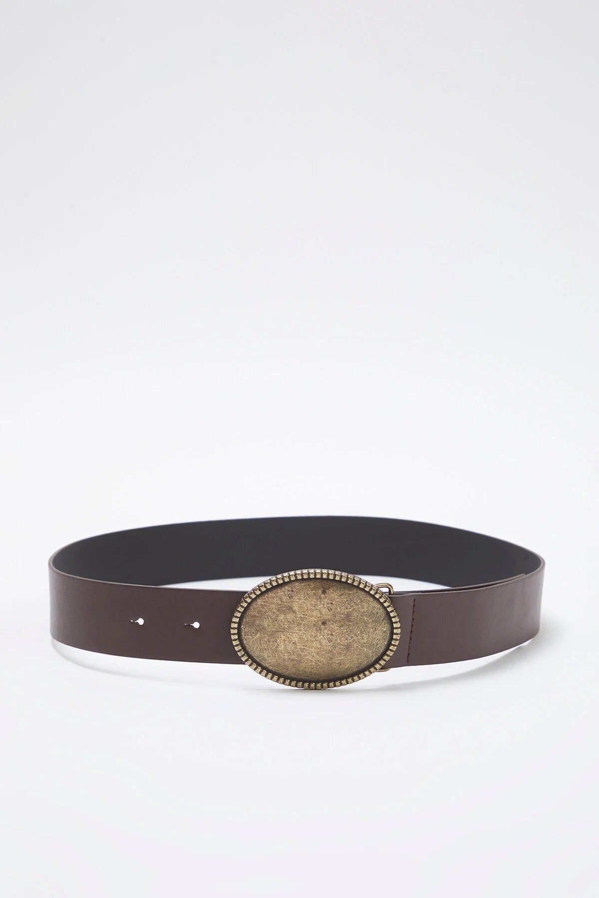 Brown Oval Buckle Faux Leather Belt, Image 1 of 3
