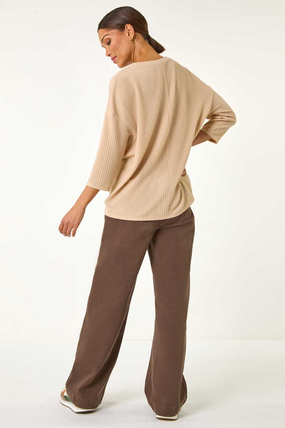 Cream Textured Jersey Slouch Jumper, Image 4 of 5
