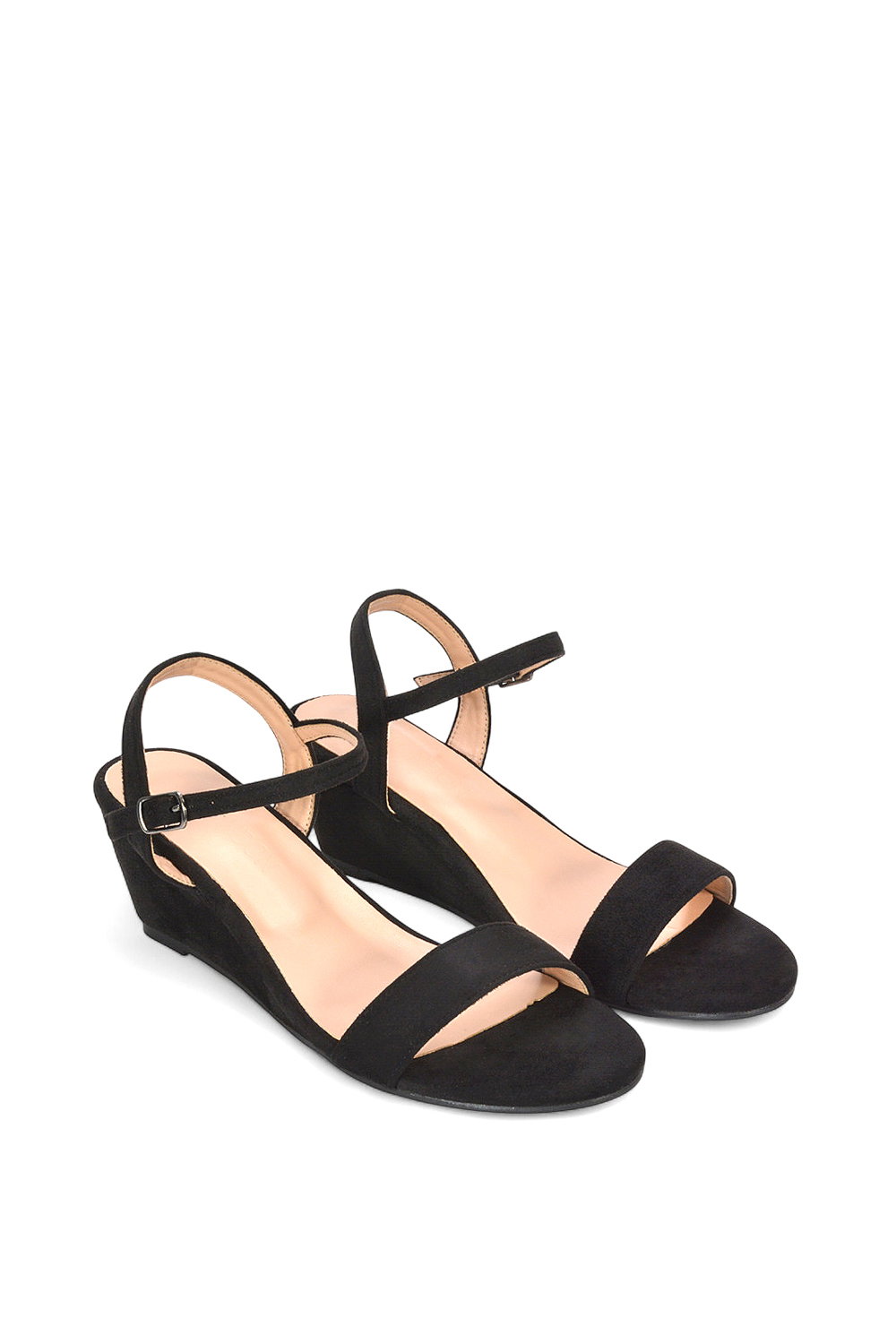 Black XY LONDON Black 'Alissa' Low Wedge Heel Sandals With Ankle Strap, Image 5 of 5