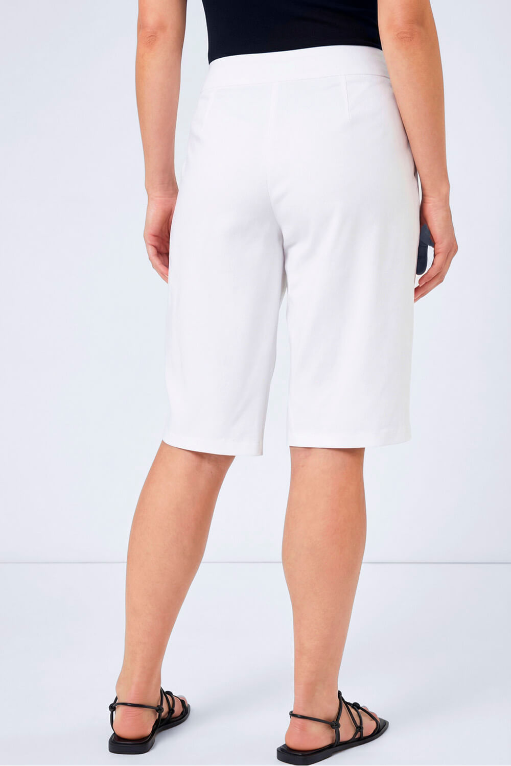 White Curve Knee Length Elastic Waist  Shorts, Image 4 of 4