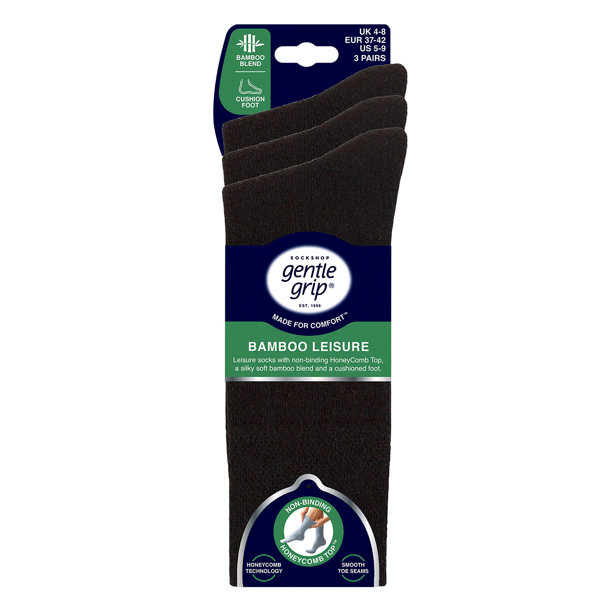 Black 3 Pack Bamboo Socks Soft Breathable Socks, Image 3 of 3