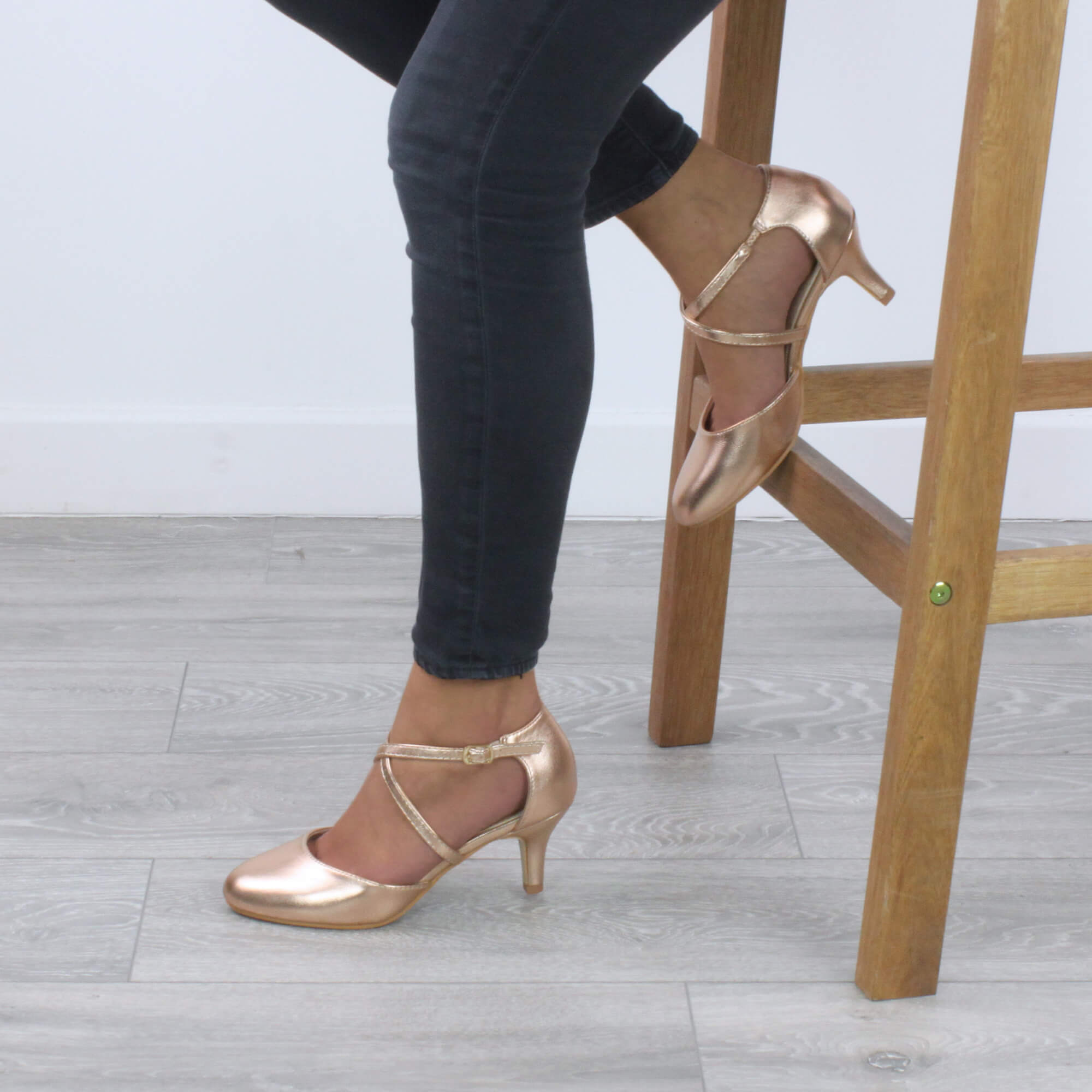 Rose Gold AJVANI Rose Gold High Heel Crossed Straps Court Shoes, Image 5 of 6