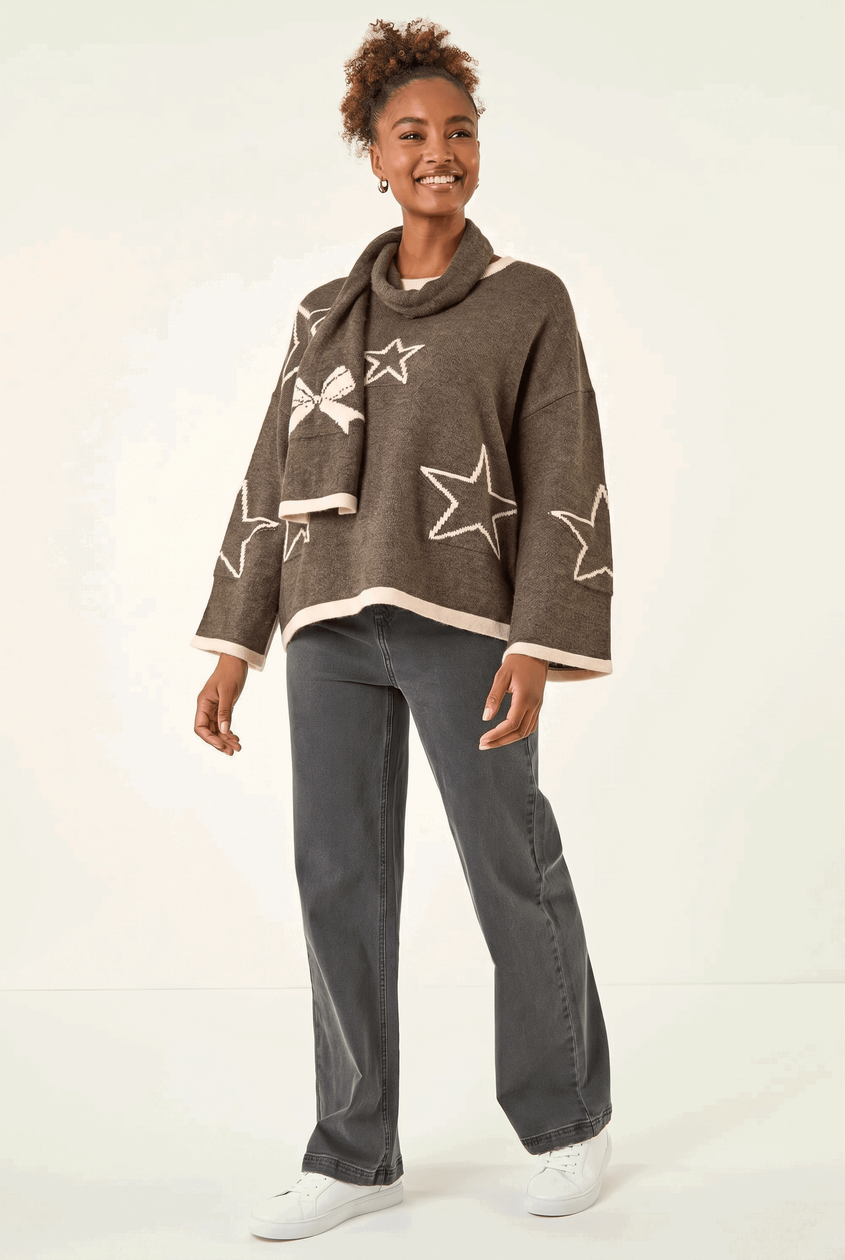 Dark Grey Star Knit Jumper and Scarf Set, Image 1 of 6