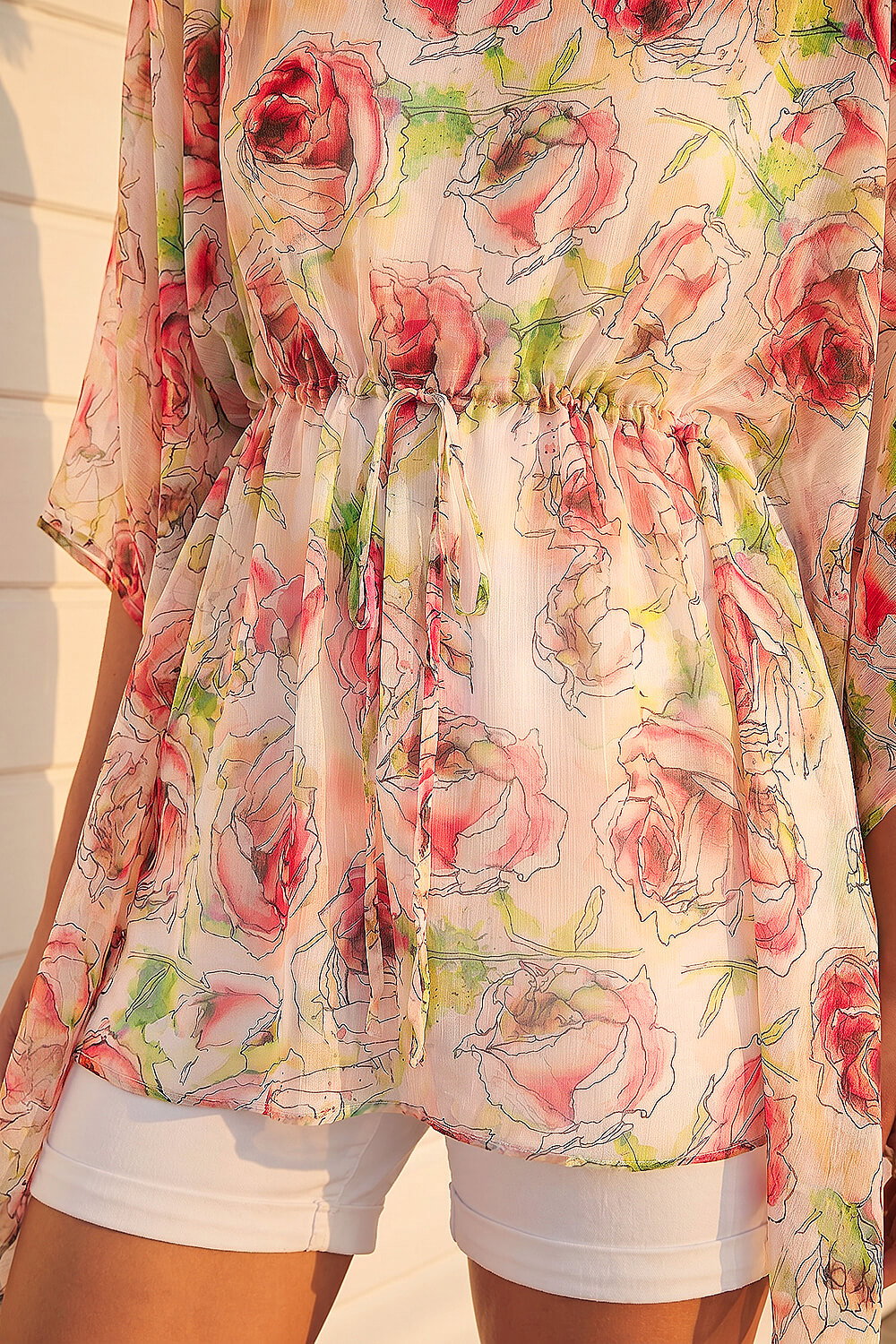 Red Floral Print Kimono Top, Image 5 of 4