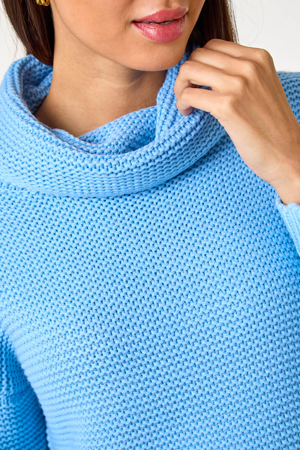 Sky Blue Textured Cowl Neck Jumper, Image 6 of 5