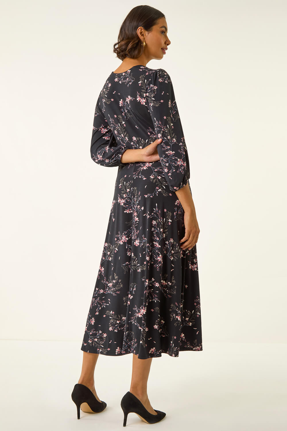 PINK Floral Print Stretch Midi Dress, Image 4 of 5