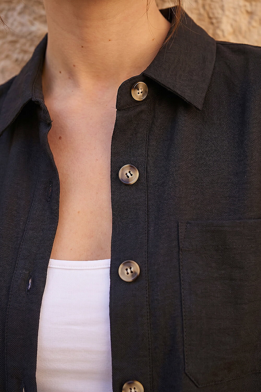 Black Petite Button Up Pocket Shirt, Image 5 of 4