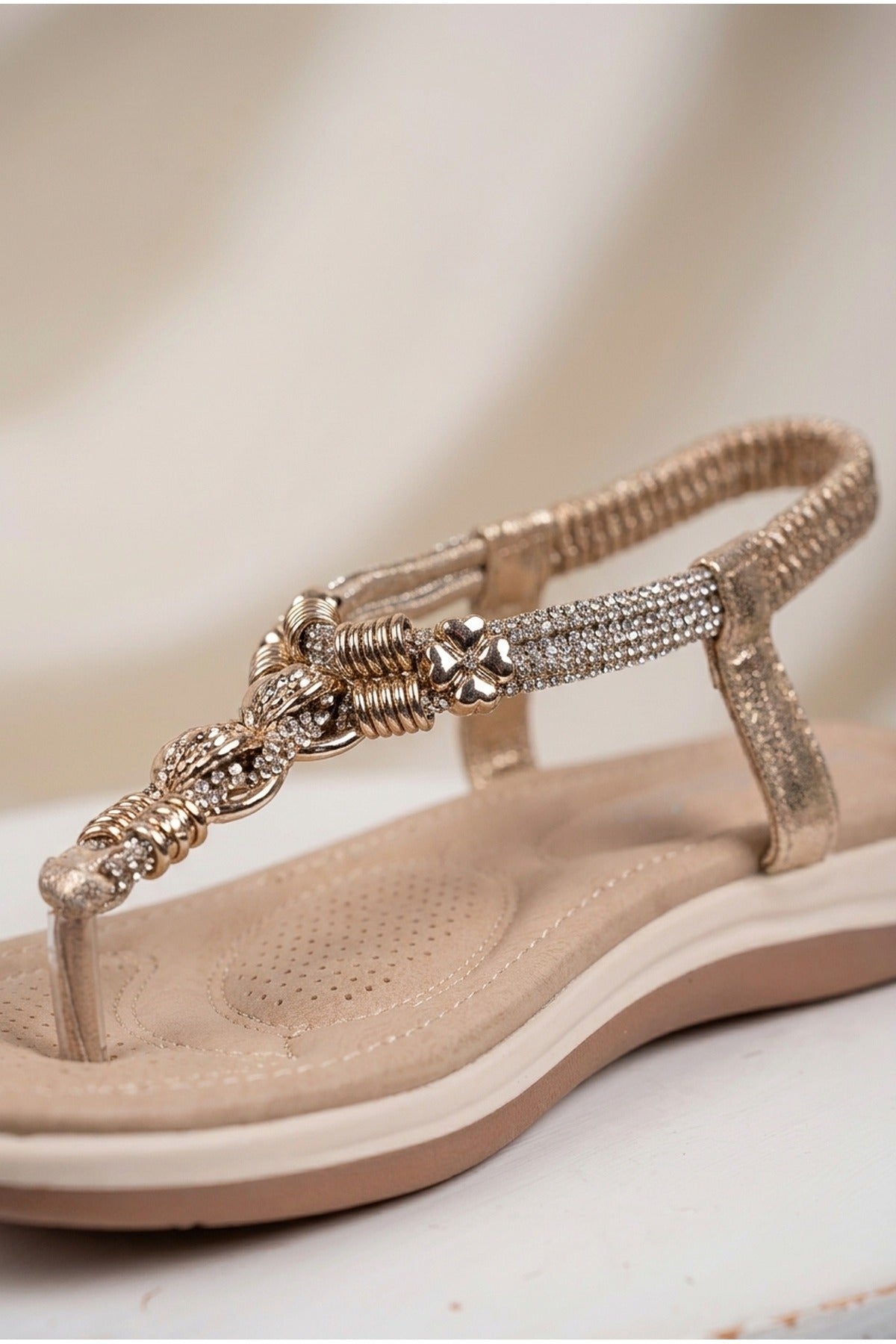 Pearl Embellished T Bar Flat Sandals, Image 3 of 6