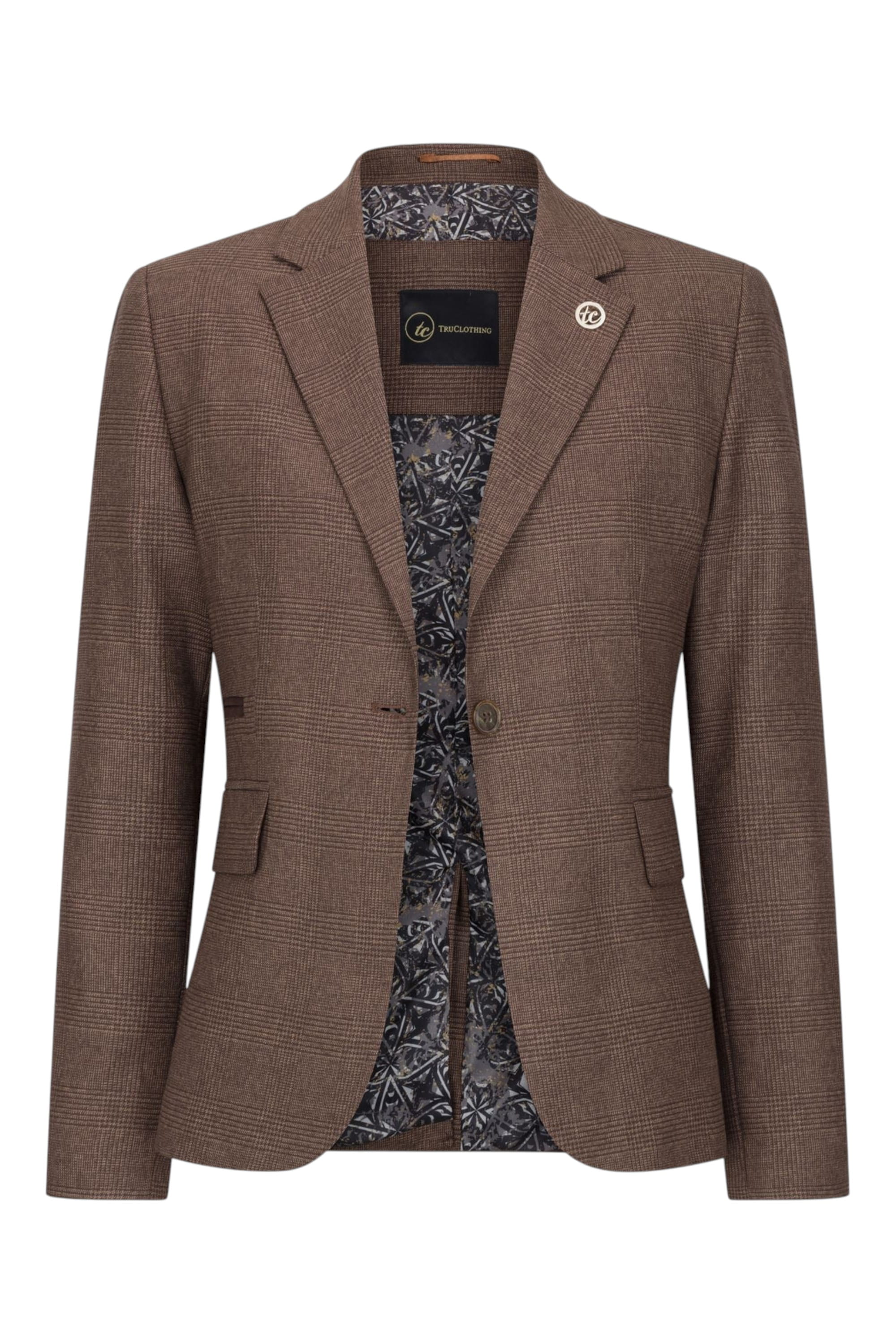 Brown Infinity Leather Brown 3-Piece Prince of Wales Check Suit, Image 6 of 8