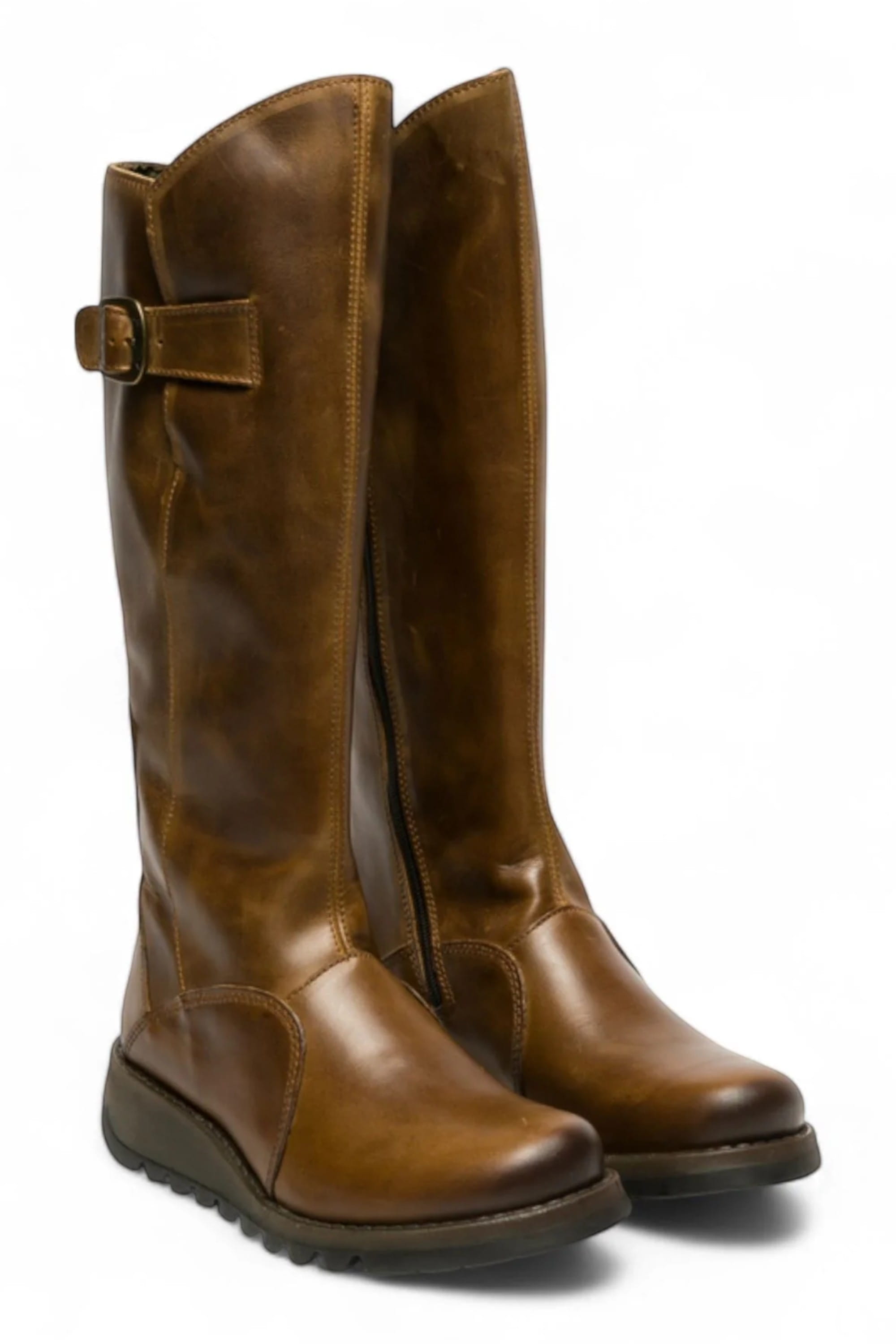 Brown Womens Heel Knee High Zip Up Boots-Mol 2, Image 2 of 8
