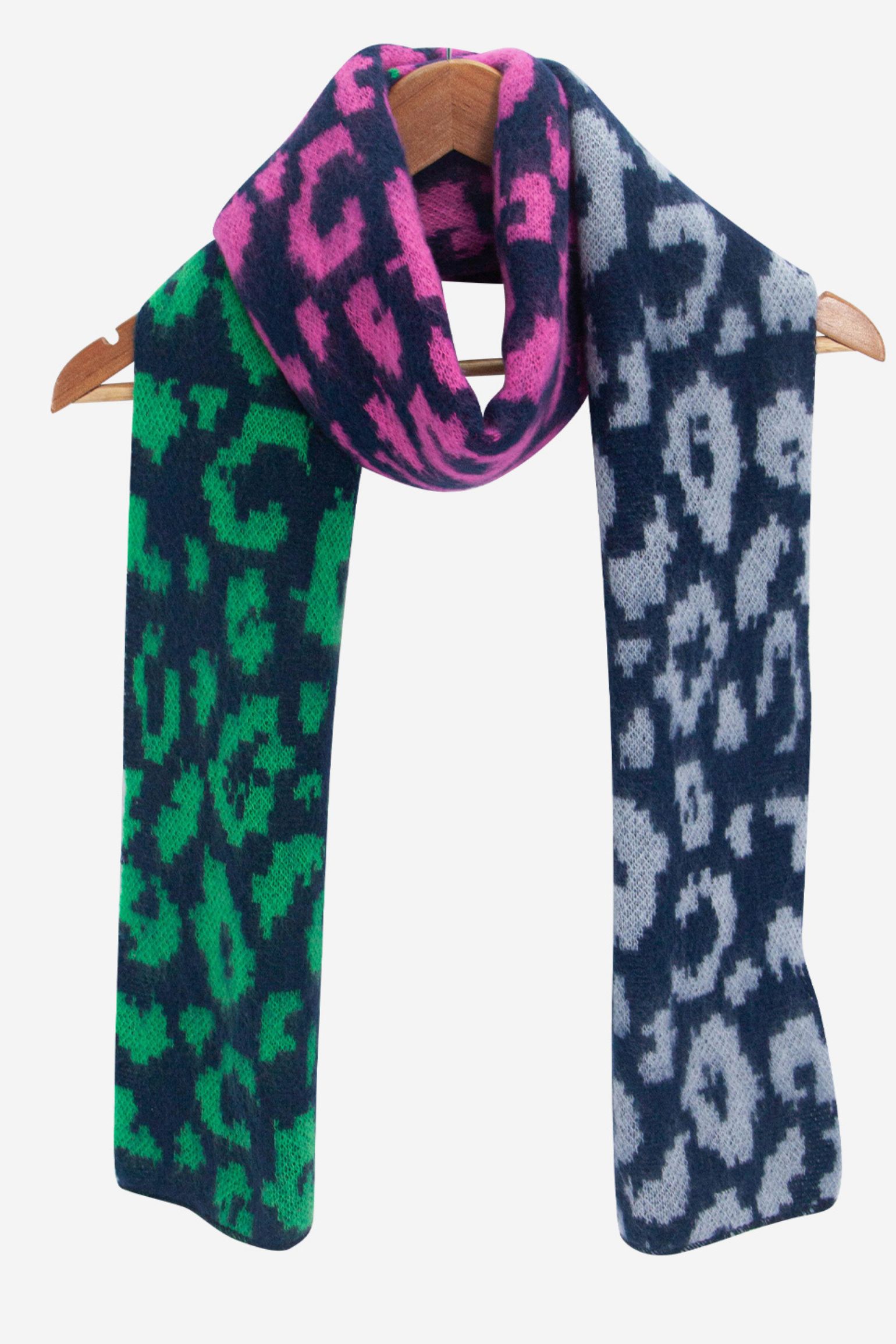 Navy Blue Block Leopard Print Winter Scarf, Image 2 of 4