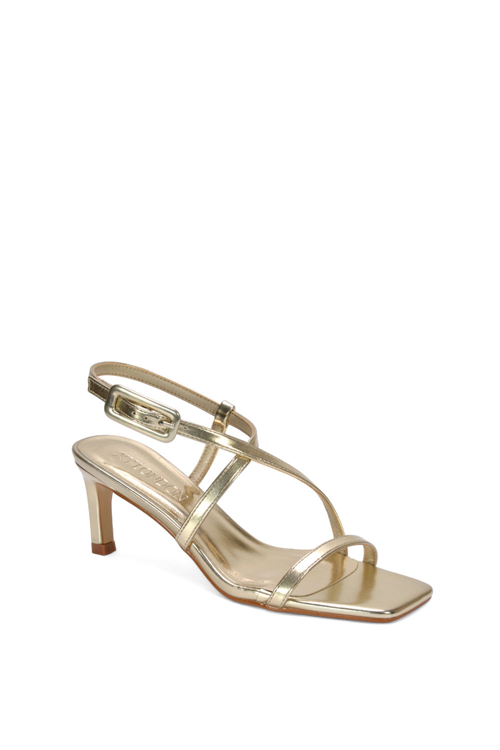 Taupe XY LONDON Taupe 'Gabriella' Square Toe Mid Stiletto Heel Sandals With Adjustable Strap, Image 2 of 5